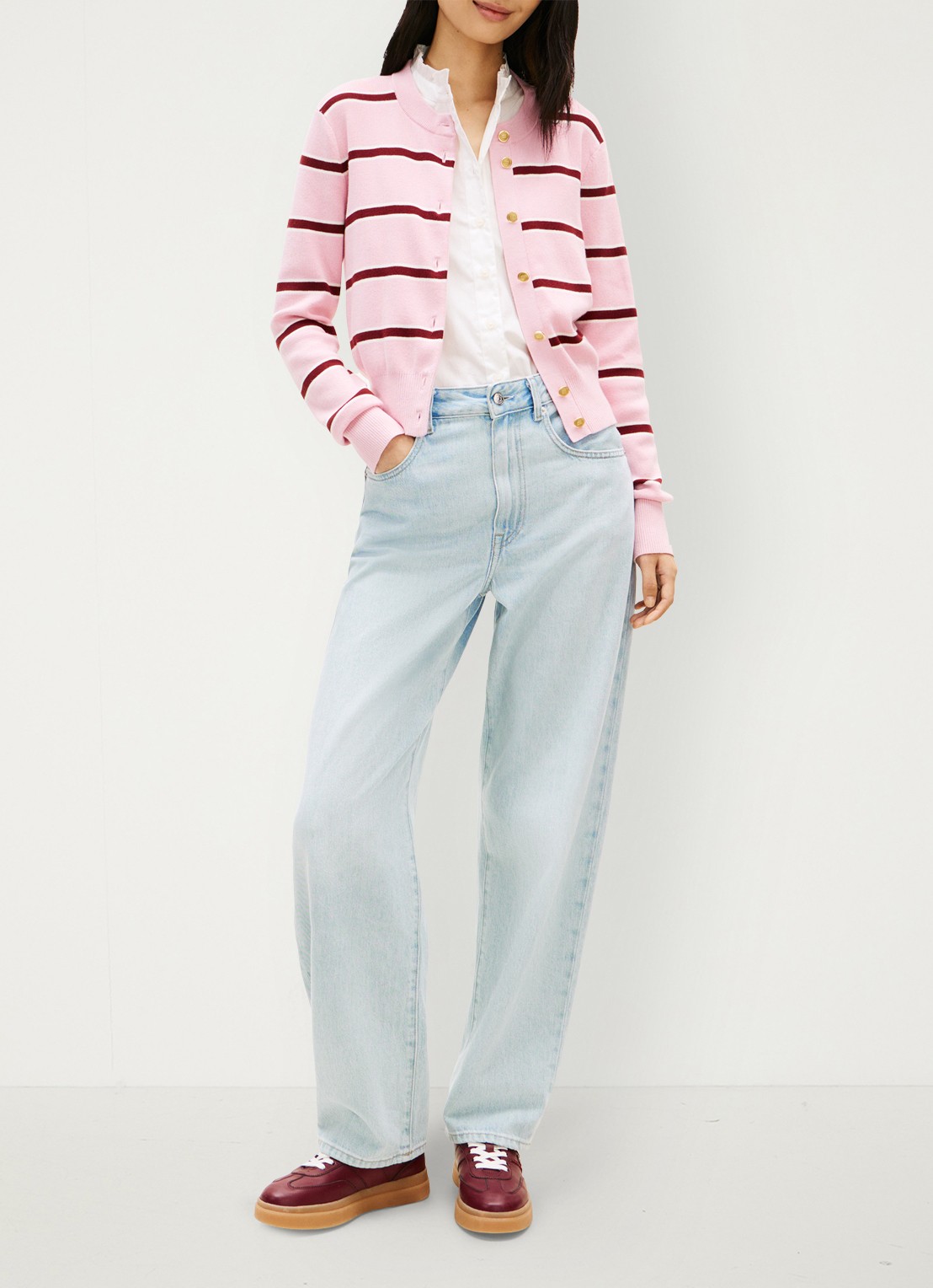 Tommy Hilfiger Fijngebreid vest met streepprint - voorkant 2 roze