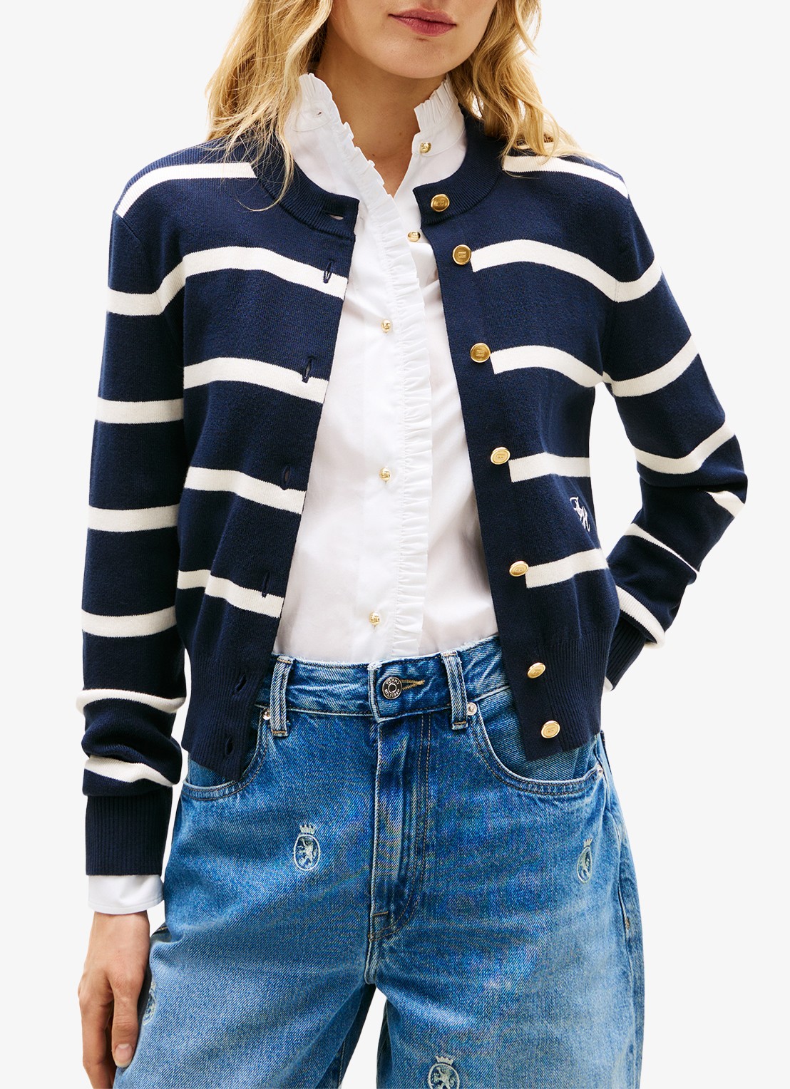 Tommy Hilfiger Fijngebreid vest met streepprint - detail 4 donkerblauw