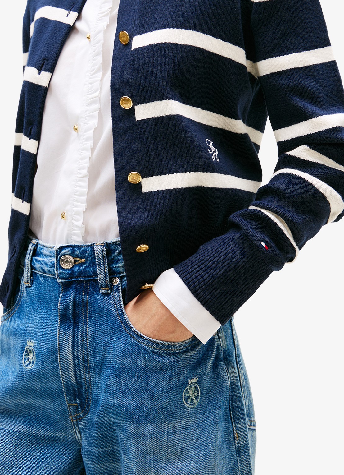 Tommy Hilfiger Fijngebreid vest met streepprint - detail 5 donkerblauw