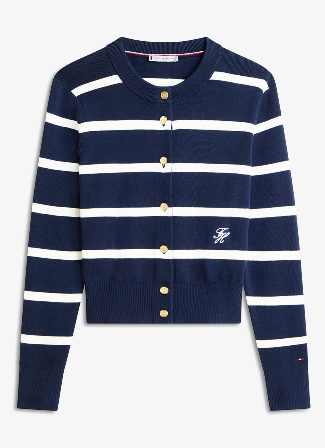 Tommy Hilfiger Fijngebreid vest met streepprint - voorkant donkerblauw