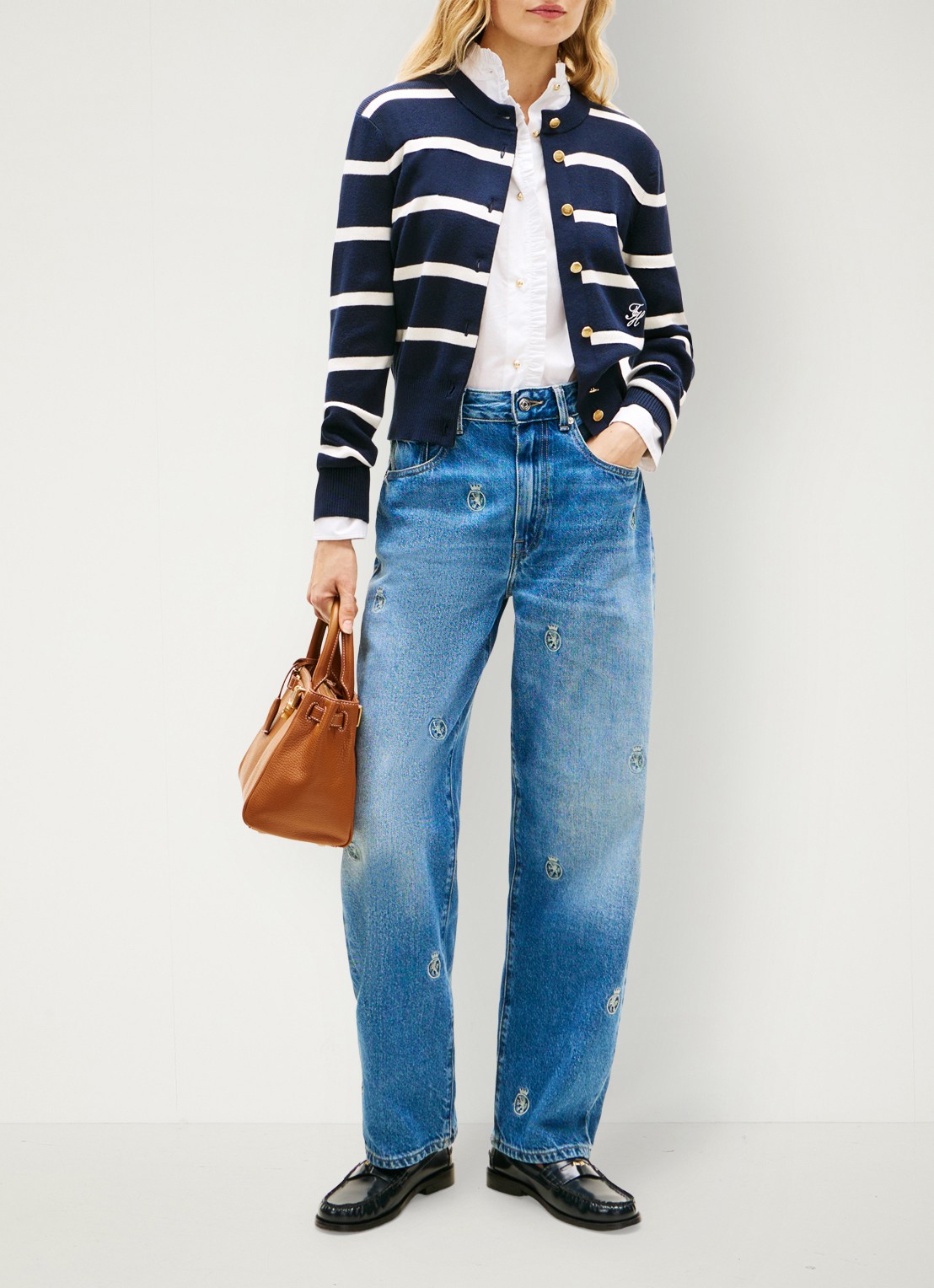 Tommy Hilfiger Fijngebreid vest met streepprint - voorkant 2 donkerblauw
