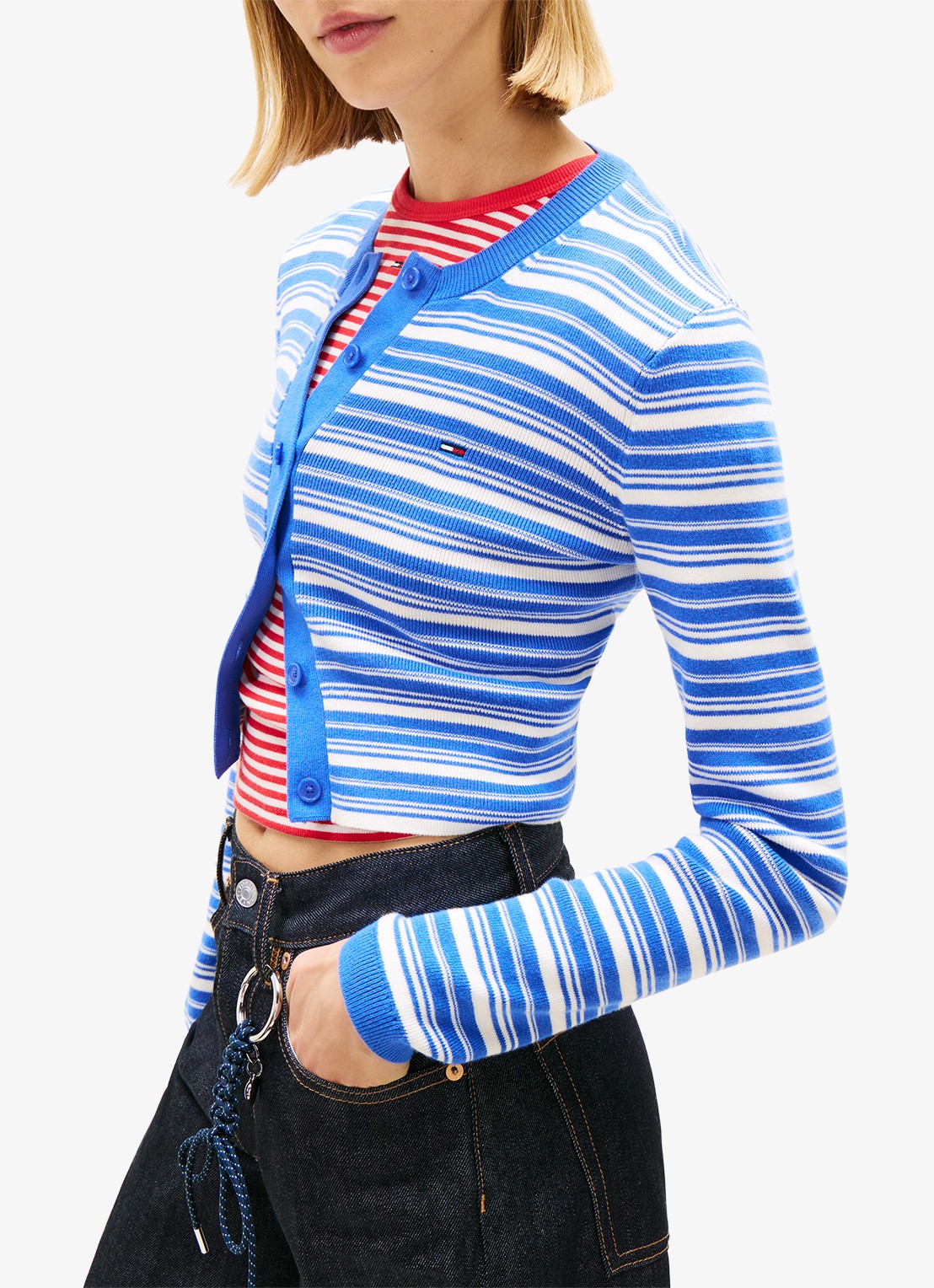Tommy Hilfiger Fijngebreid vest met streepprint - detail 5 blauw