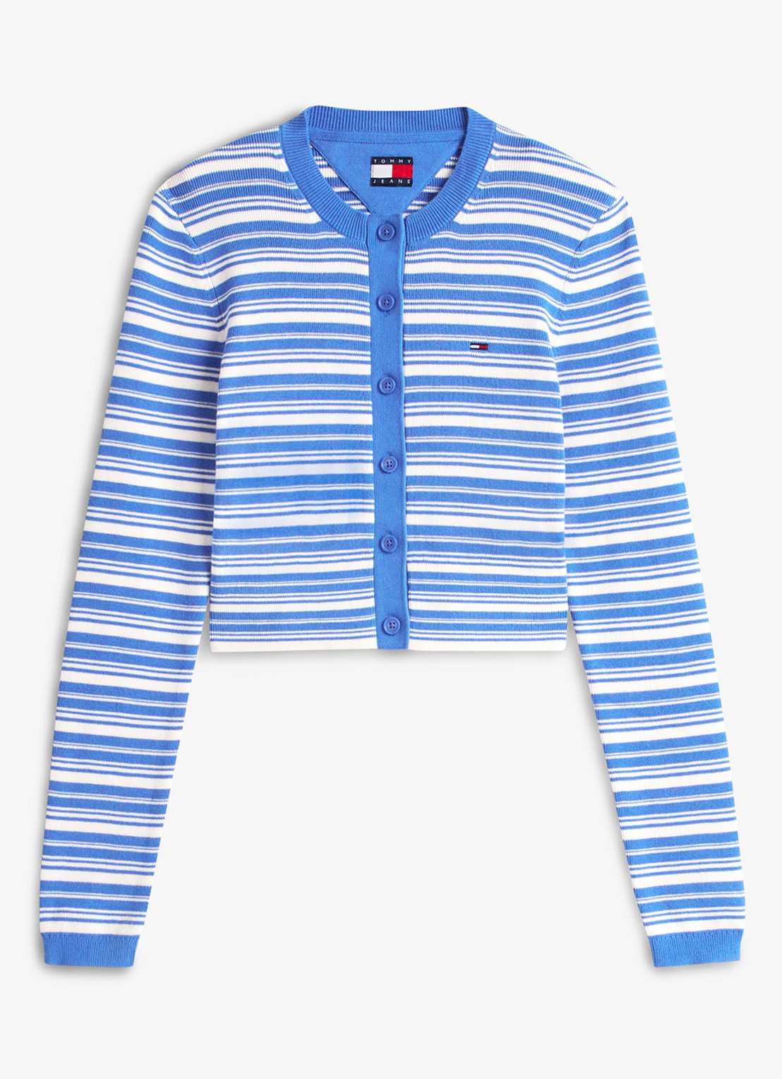 Tommy Hilfiger Fijngebreid vest met streepprint - voorkant blauw
