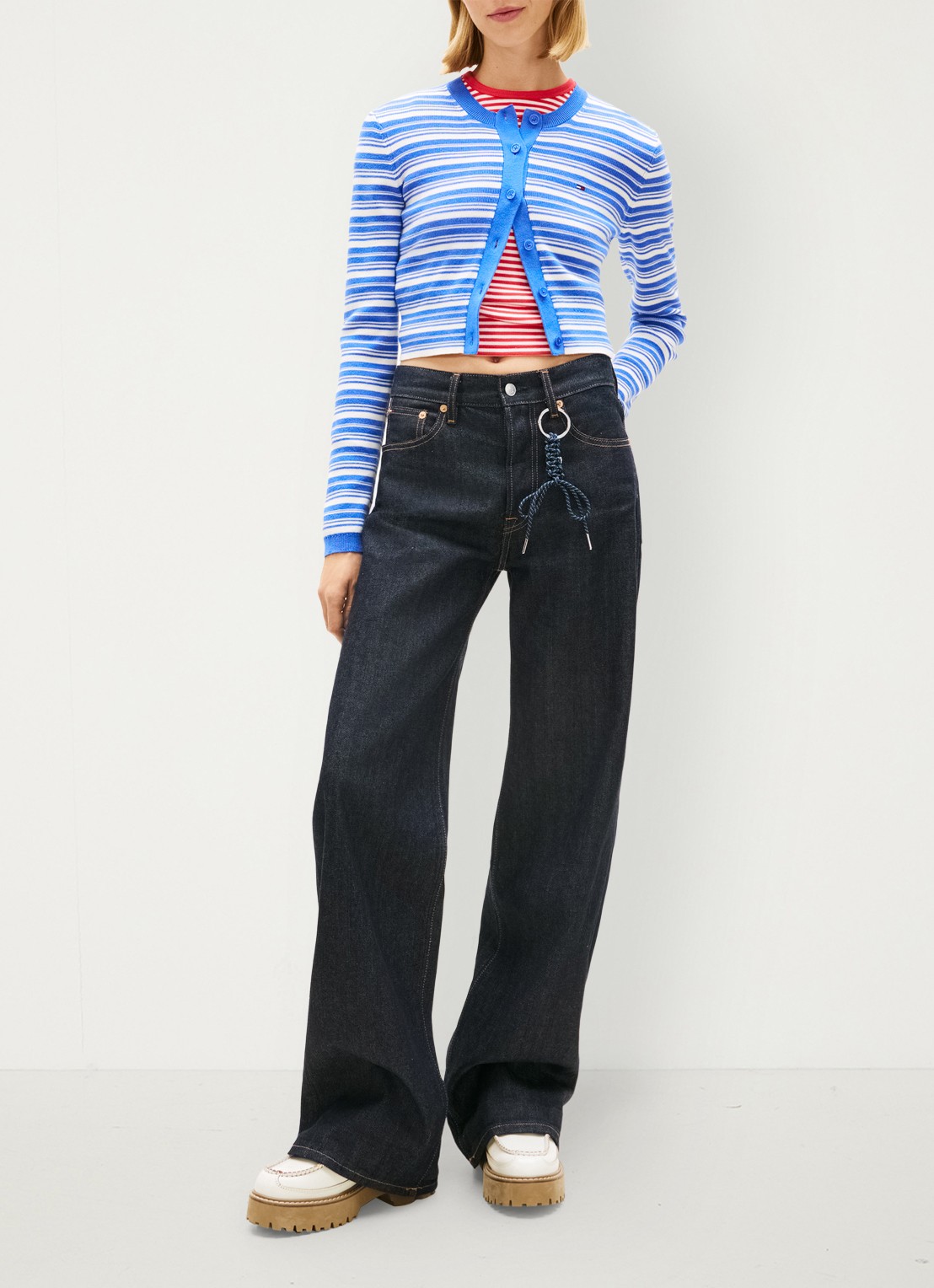 Tommy Hilfiger Fijngebreid vest met streepprint - voorkant 2 blauw