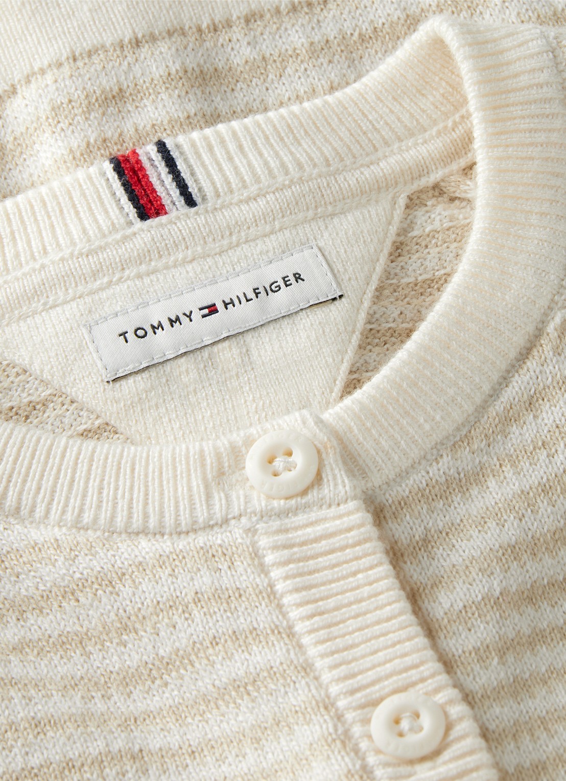 Tommy Hilfiger Fijngebreid vest met streepprint - detail ivoor