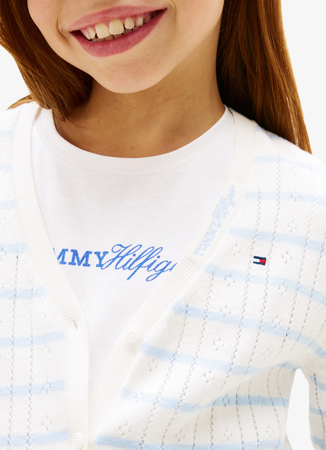 Tommy Hilfiger Fijngebreid vest met streepprint - detail 5 wit