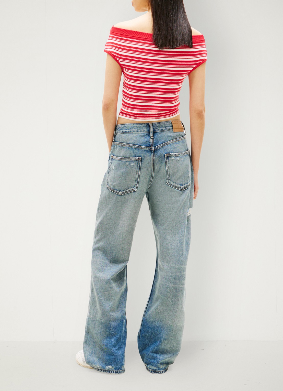 Tommy Hilfiger Fijngebreide off-shoulder top met streepprint - achterkant rood