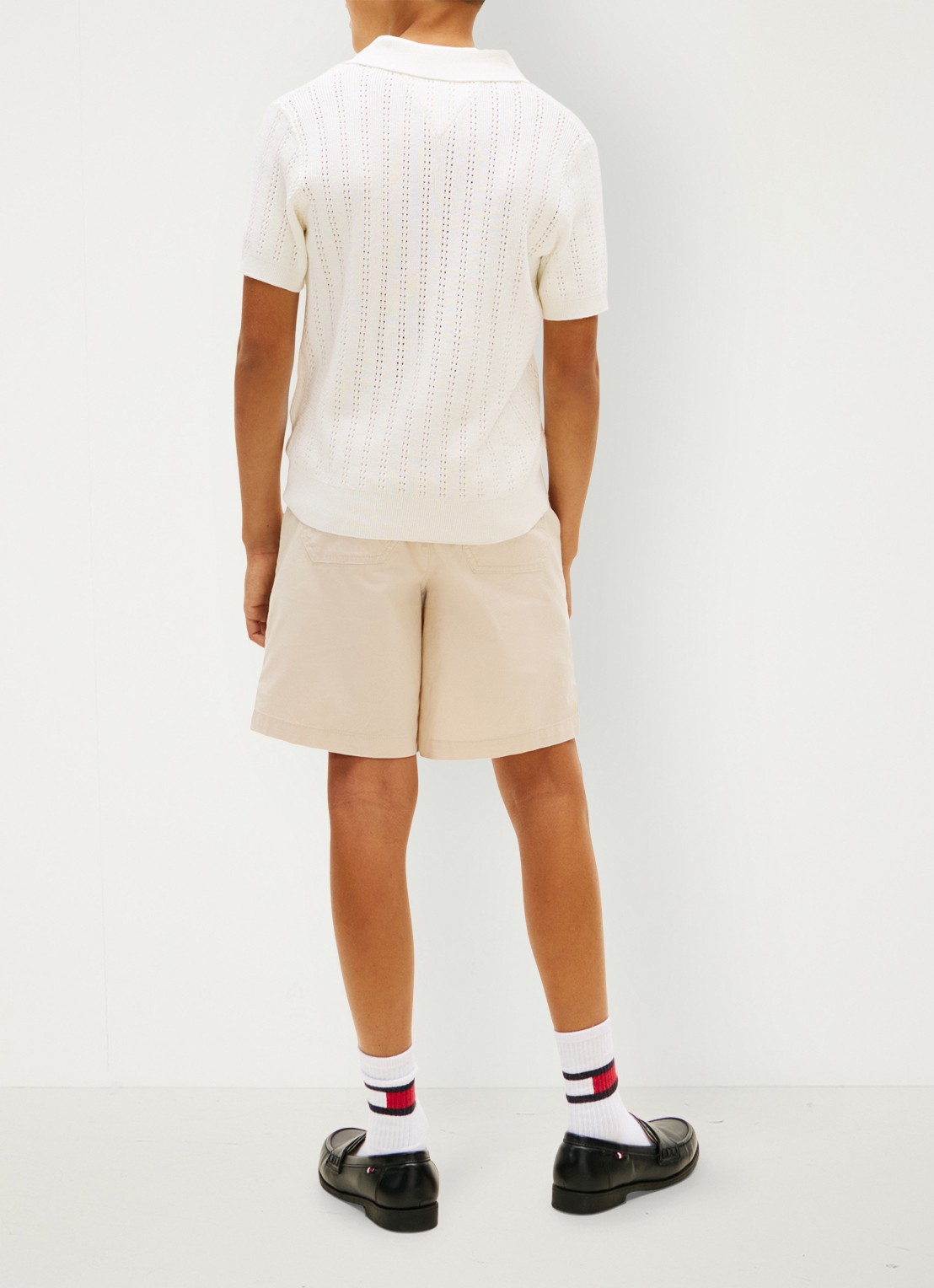 Tommy Hilfiger Fijngebreide polo met opengewerkt detail  - achterkant 5 wit