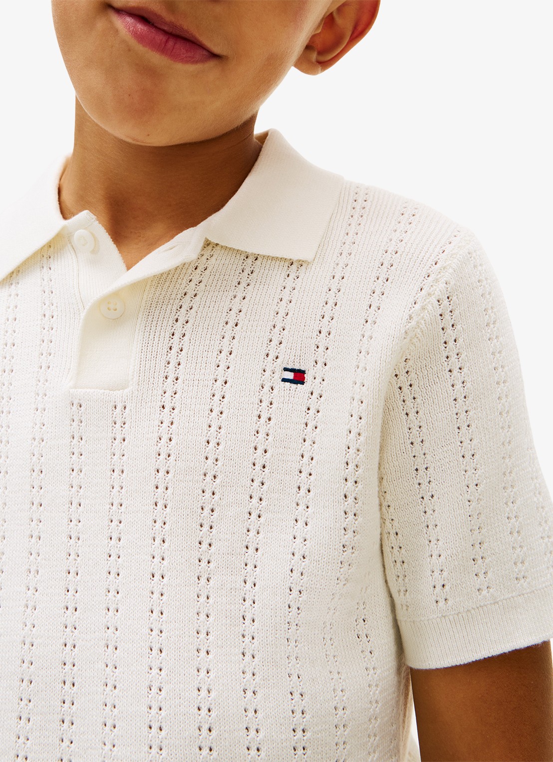 Tommy Hilfiger Fijngebreide polo met opengewerkt detail  - detail 2 wit
