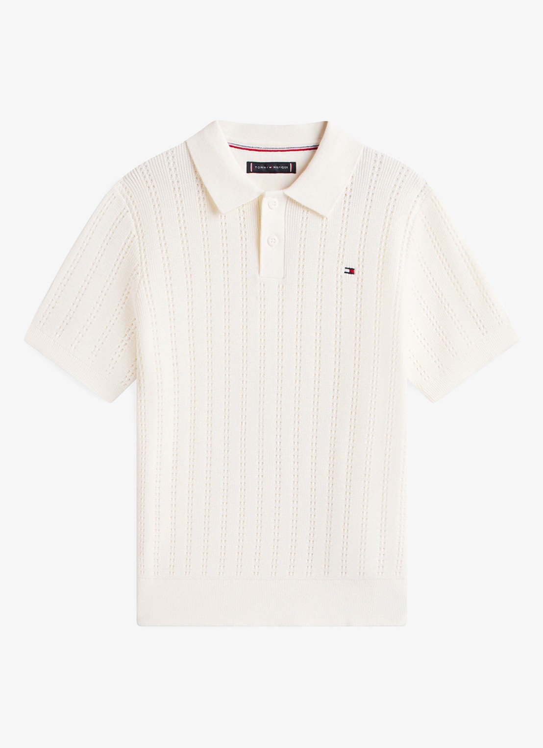Tommy Hilfiger Fijngebreide polo met opengewerkt detail  - voorkant 3 wit