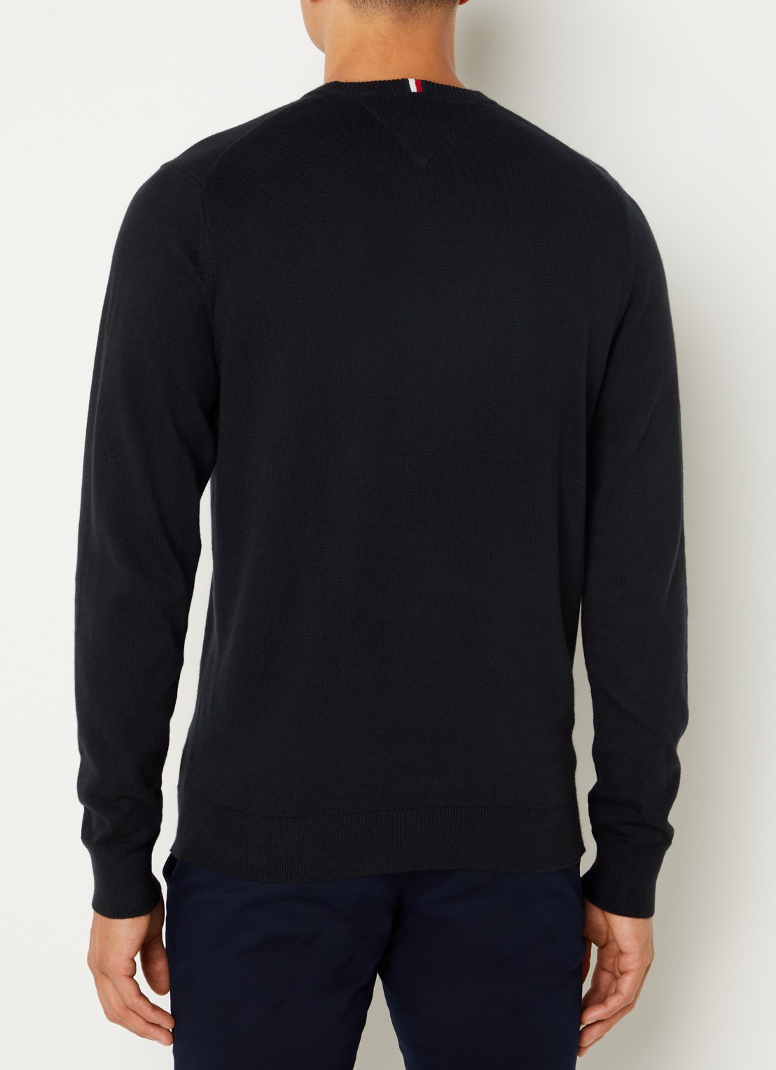 Tommy Hilfiger Fijngebreide pullover in kasjmierblend met logoborduring - achterkant 3 zwart