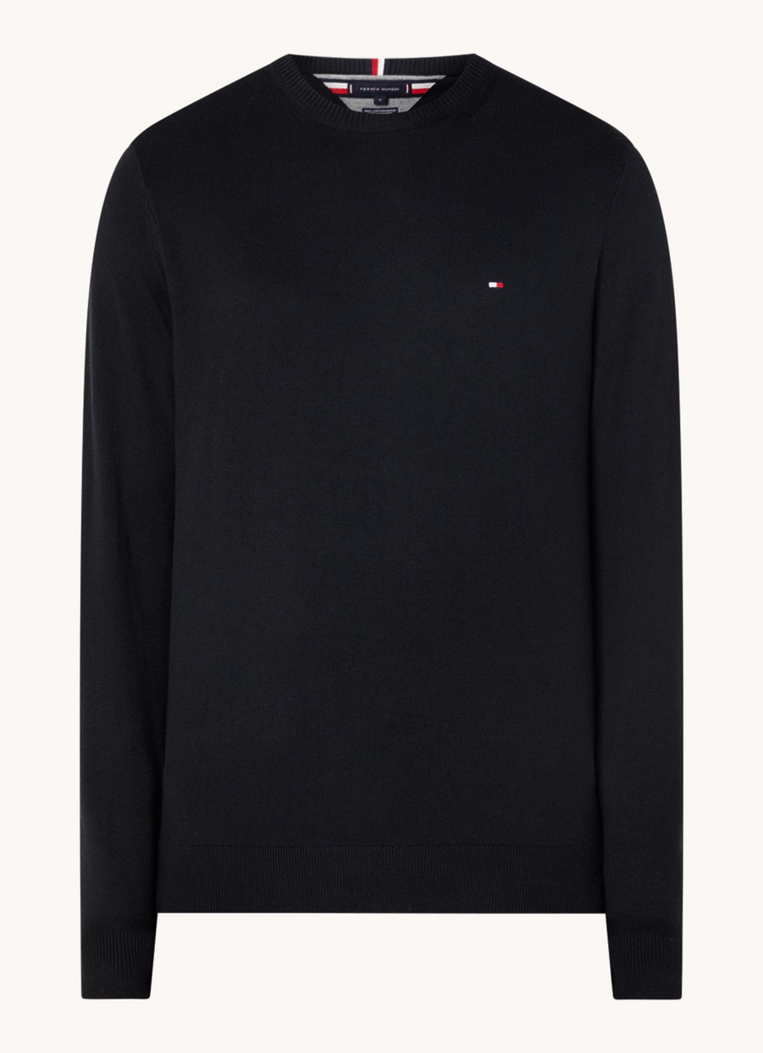 Tommy Hilfiger Fijngebreide pullover in kasjmierblend met logoborduring - voorkant zwart