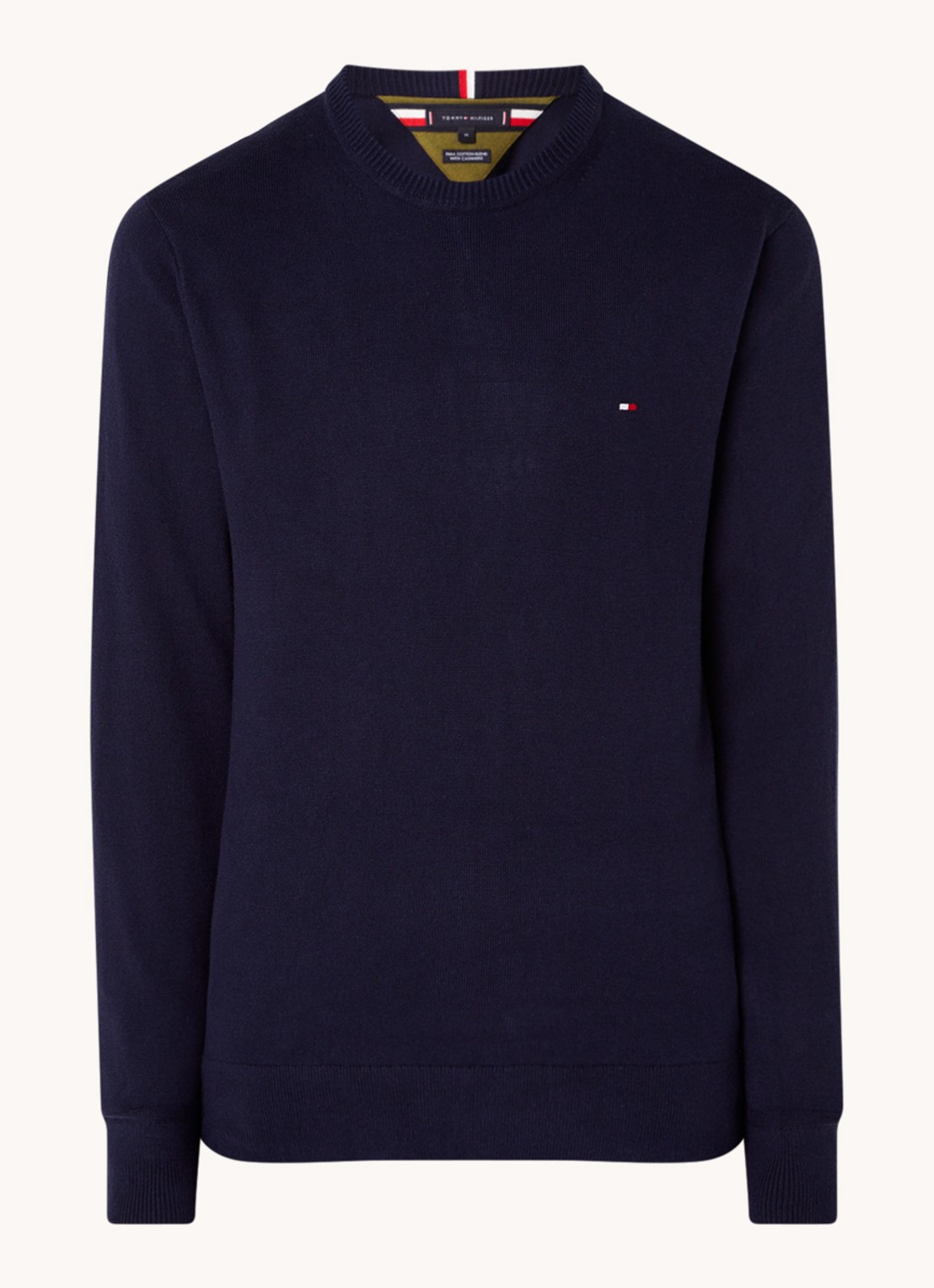 Tommy Hilfiger Fijngebreide pullover in kasjmierblend met logoborduring - voorkant donkerblauw