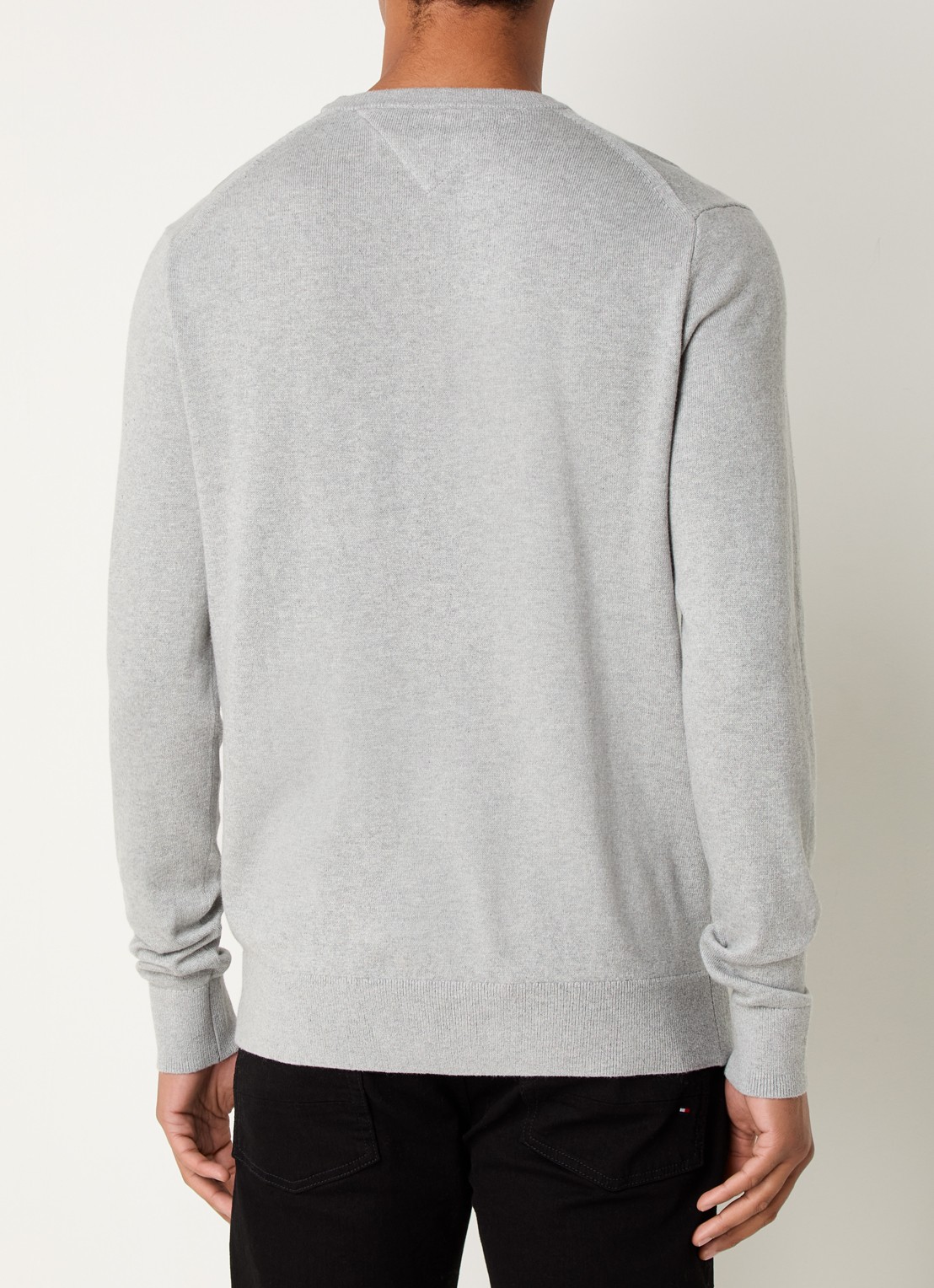 Tommy Hilfiger Fijngebreide pullover in kasjmierblend met logoborduring - achterkant 4 lichtgrijs