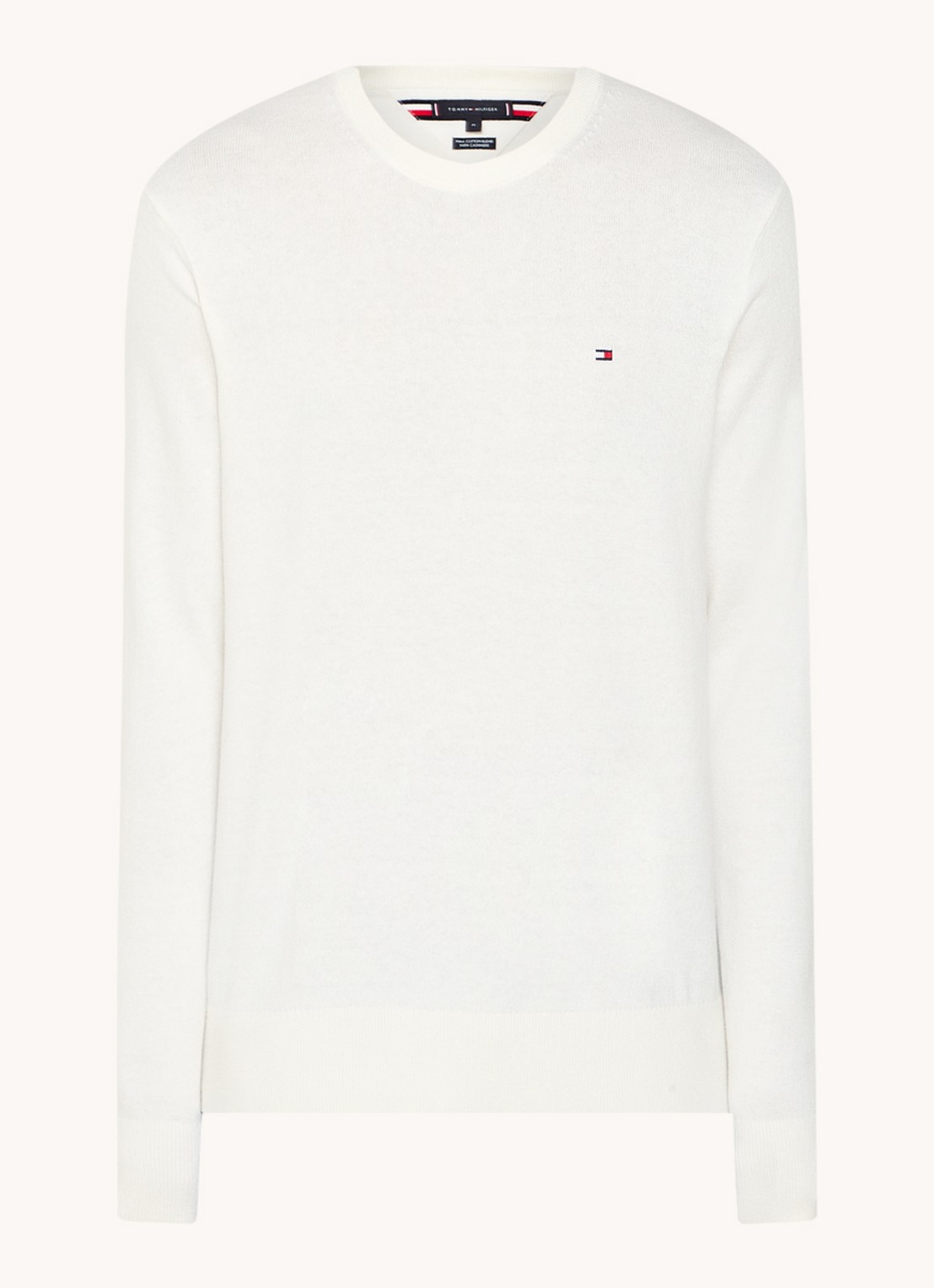Tommy Hilfiger Fijngebreide pullover in kasjmierblend met logoborduring - voorkant 2 wit