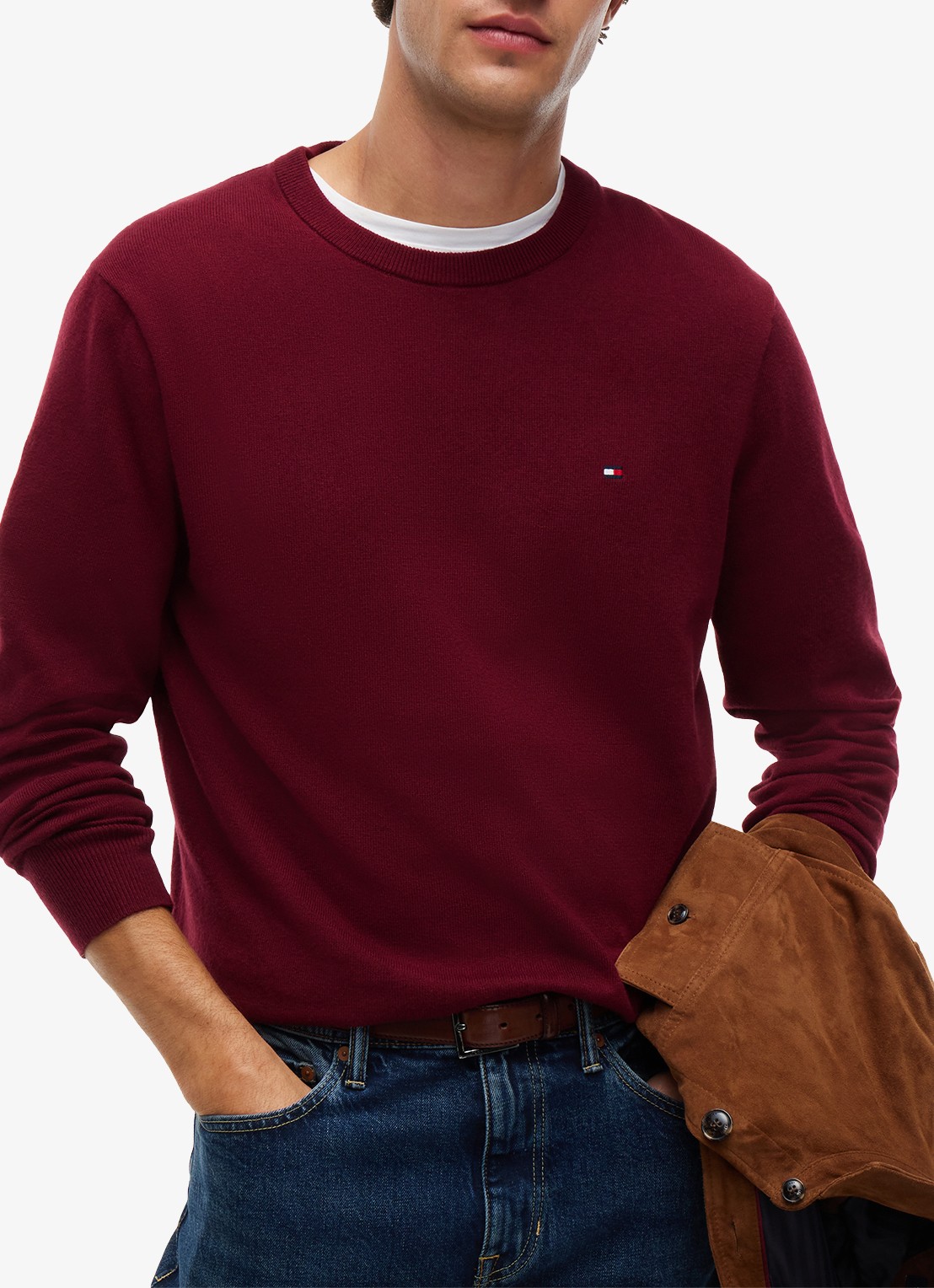 Tommy Hilfiger Fijngebreide pullover in kasjmierblend met logoborduring - detail 5 burgundy-vlp / rood