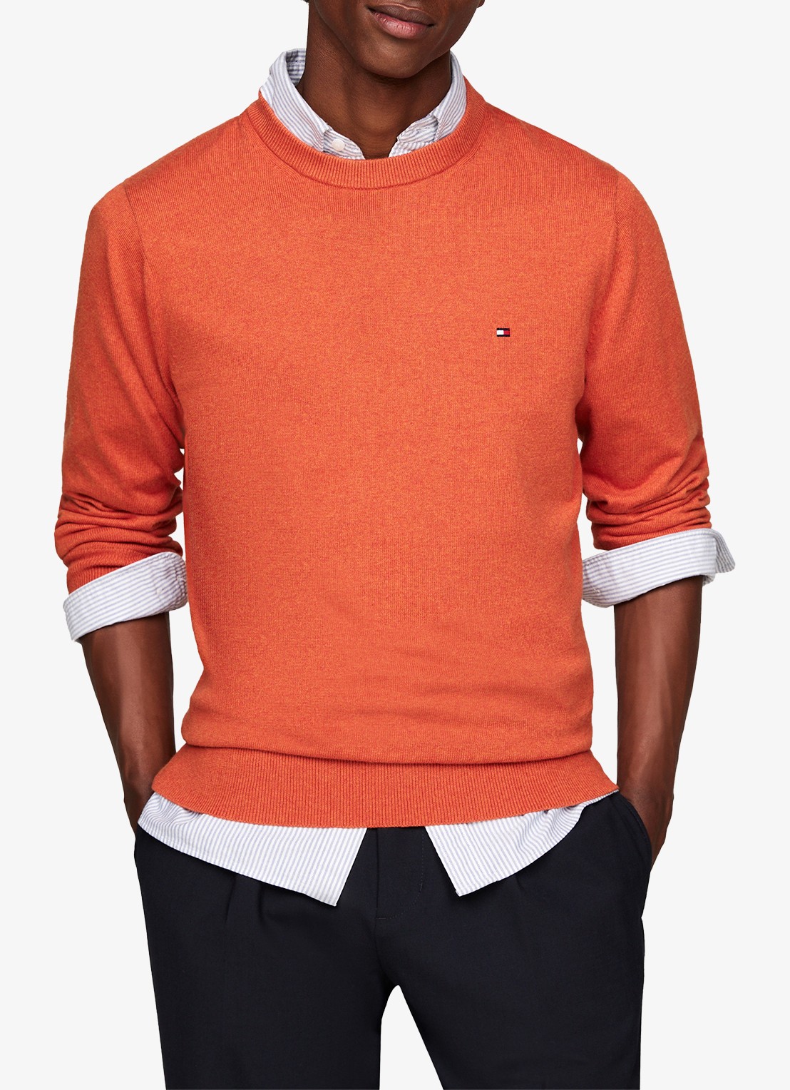 Tommy Hilfiger Fijngebreide pullover in kasjmierblend met logoborduring - detail oranje