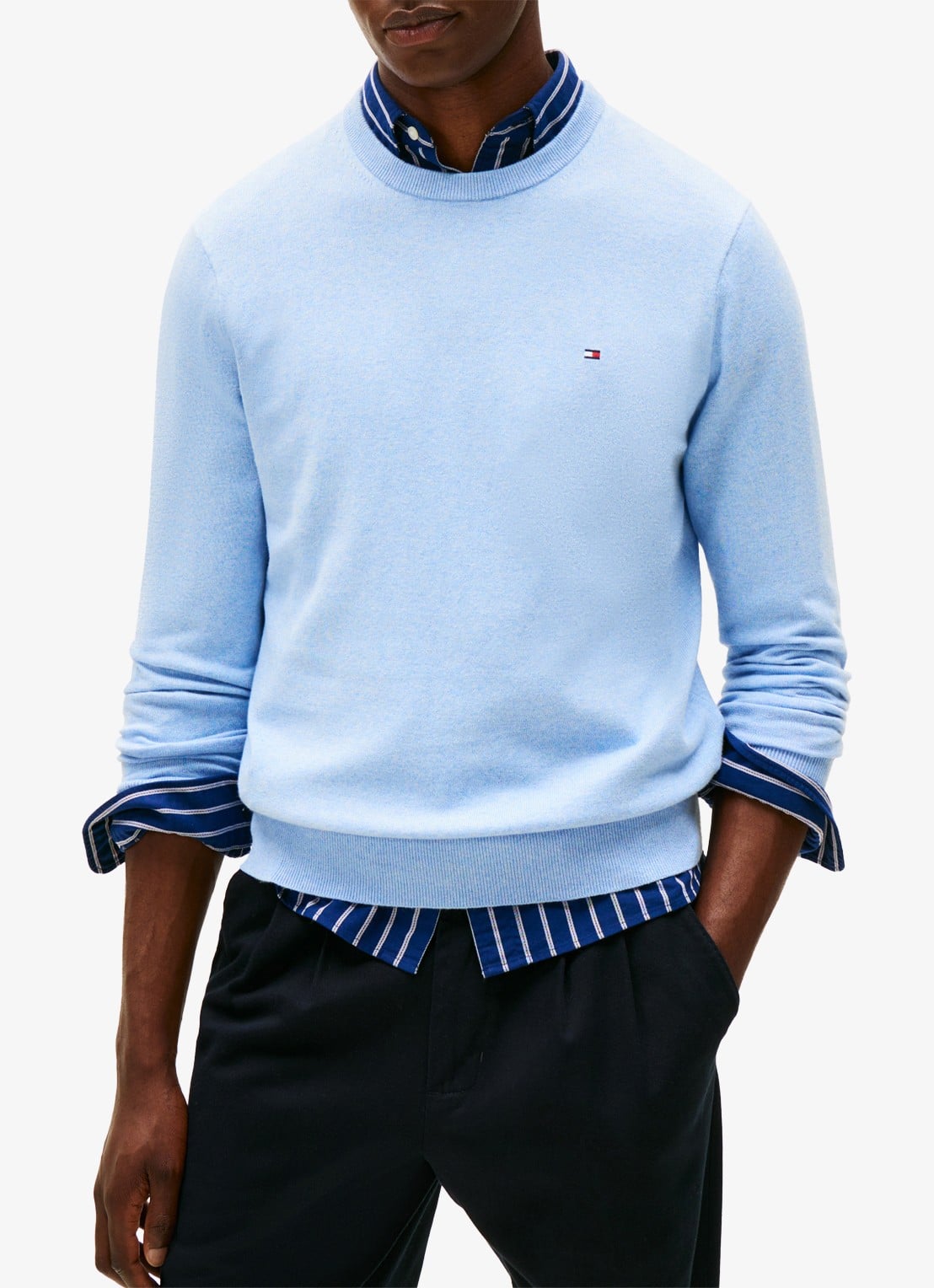 Tommy Hilfiger Fijngebreide pullover in kasjmierblend met logoborduring - detail 4 blauw