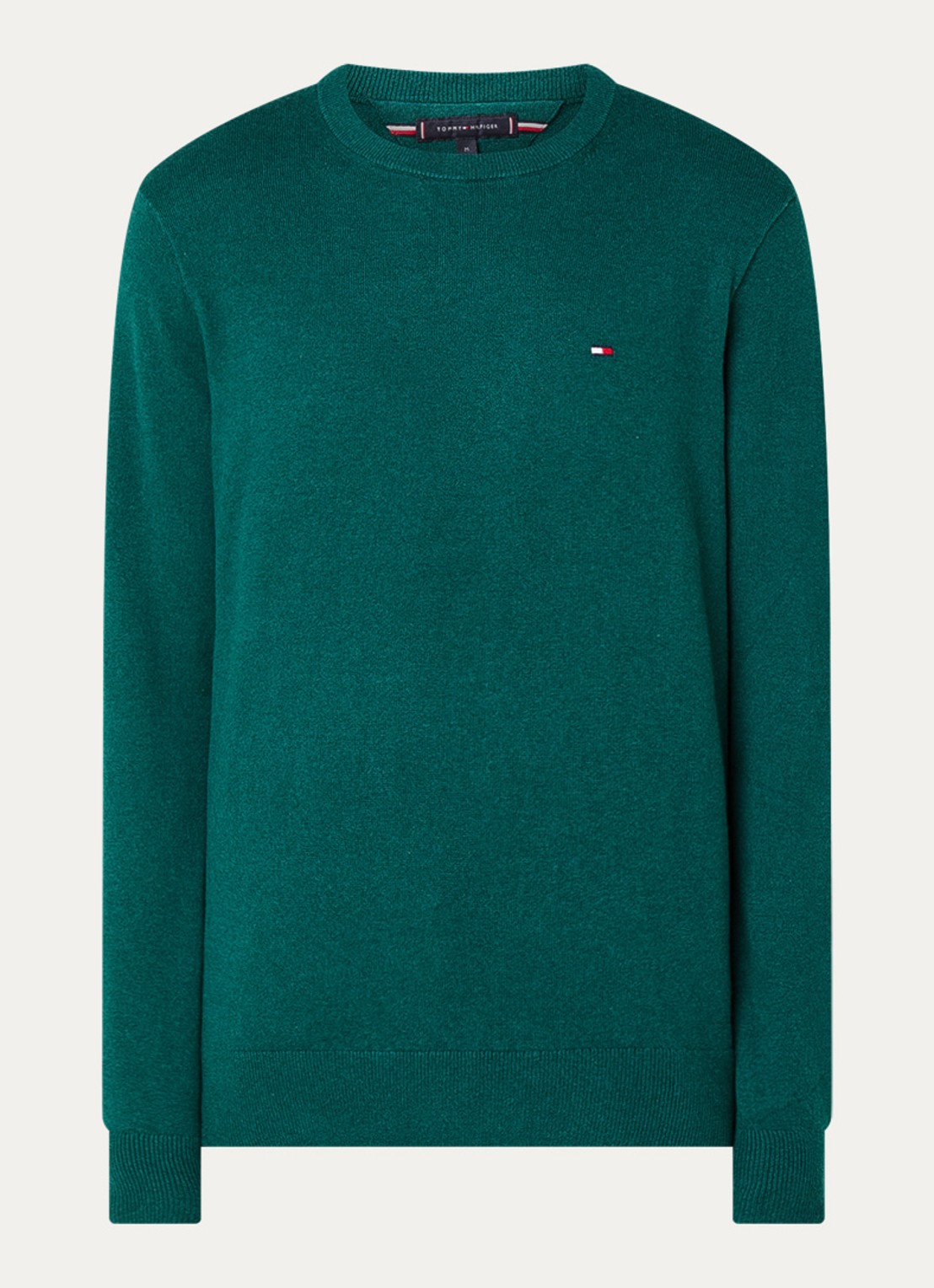 Tommy Hilfiger Fijngebreide pullover in kasjmierblend met logoborduring - voorkant 2 zeegroen