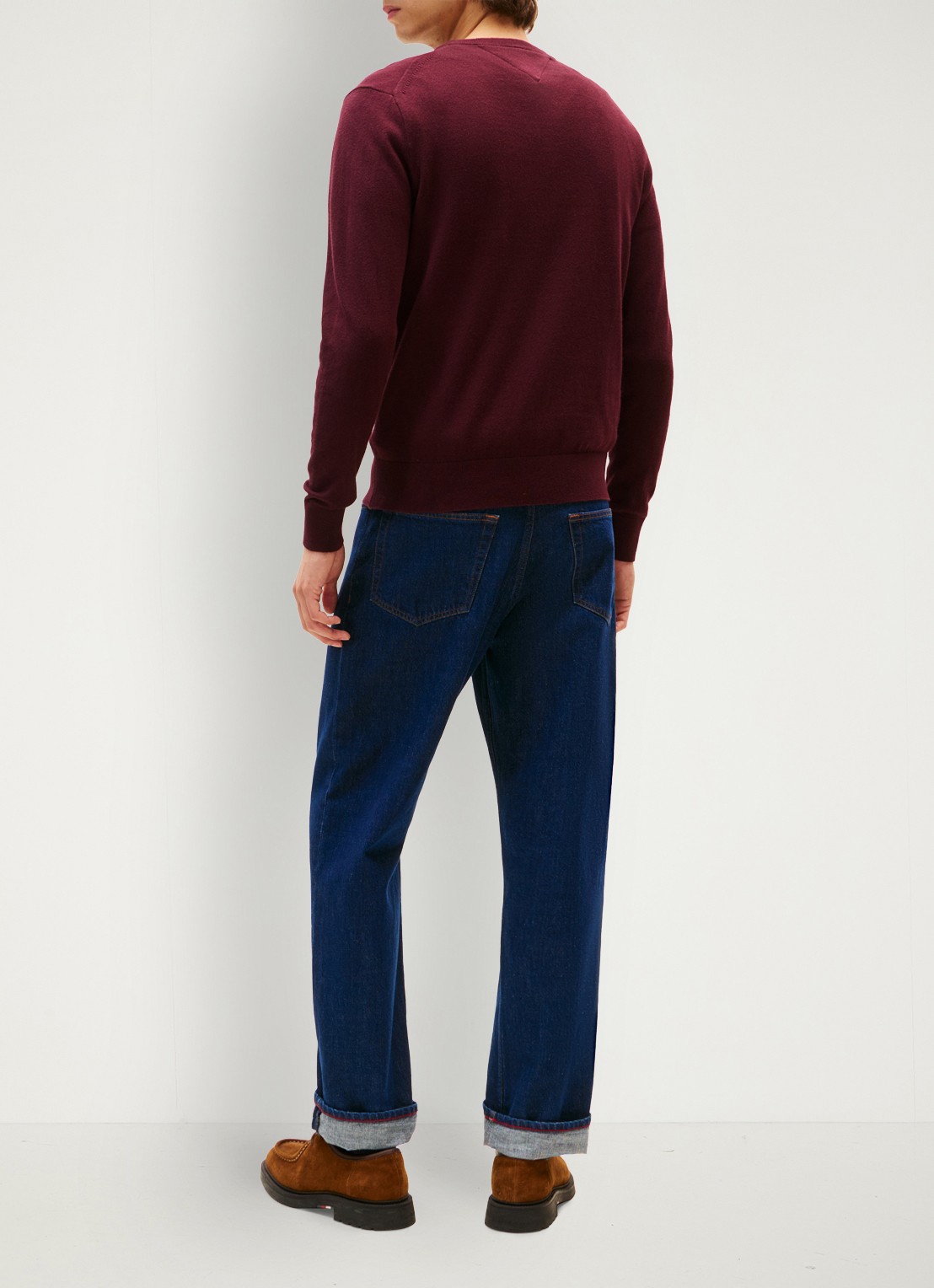 Tommy Hilfiger Fijngebreide pullover in kasjmierblend met logoborduring - achterkant 3 bordeauxrood