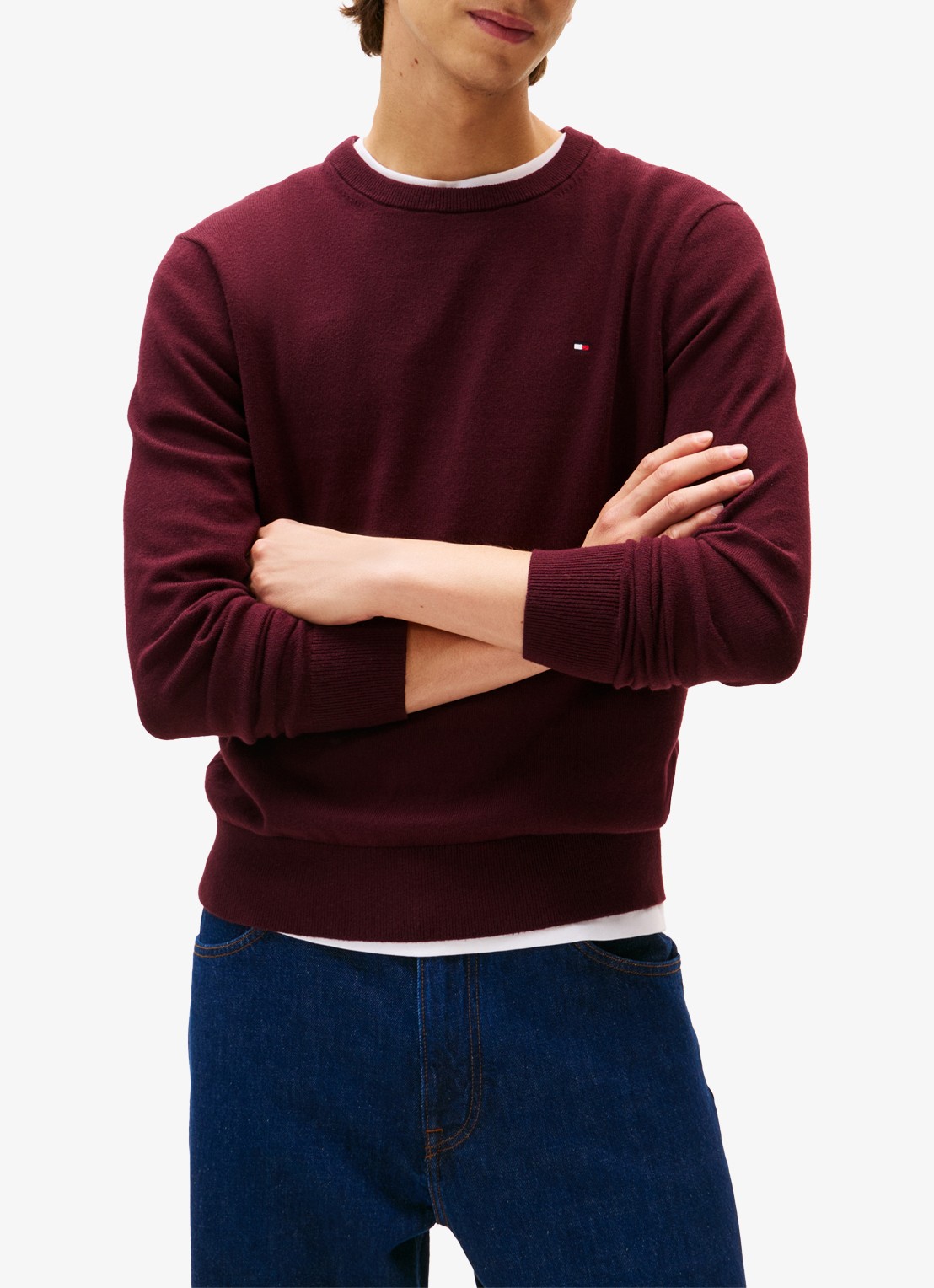 Tommy Hilfiger Fijngebreide pullover in kasjmierblend met logoborduring - detail 4 bordeauxrood