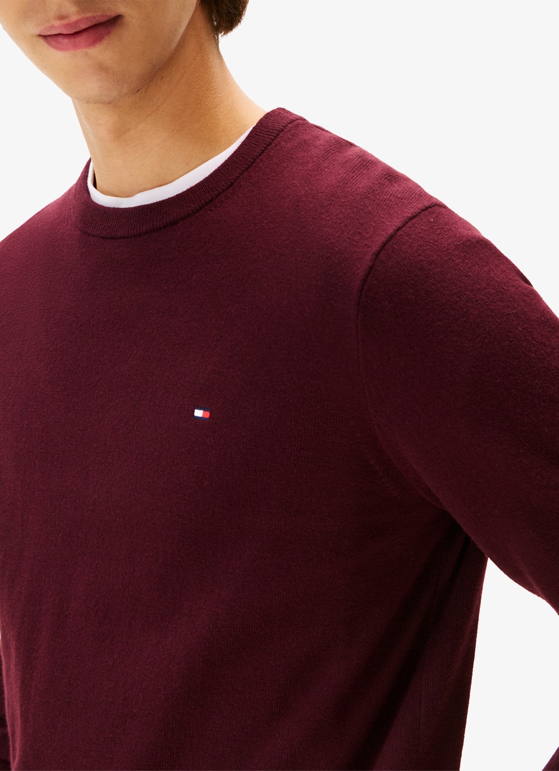 Tommy Hilfiger Fijngebreide pullover in kasjmierblend met logoborduring - detail 5 bordeauxrood