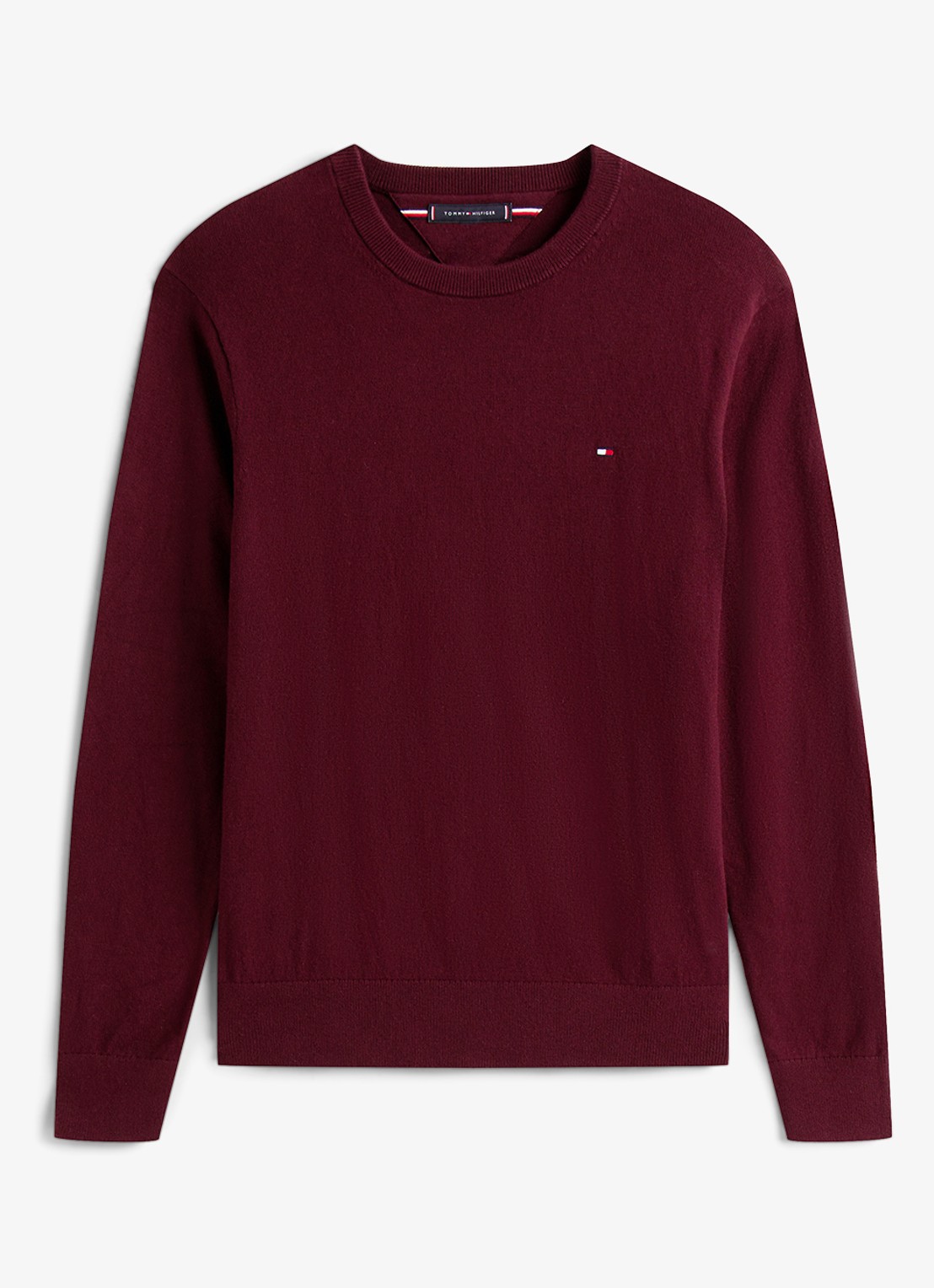 Tommy Hilfiger Fijngebreide pullover in kasjmierblend met logoborduring - voorkant bordeauxrood