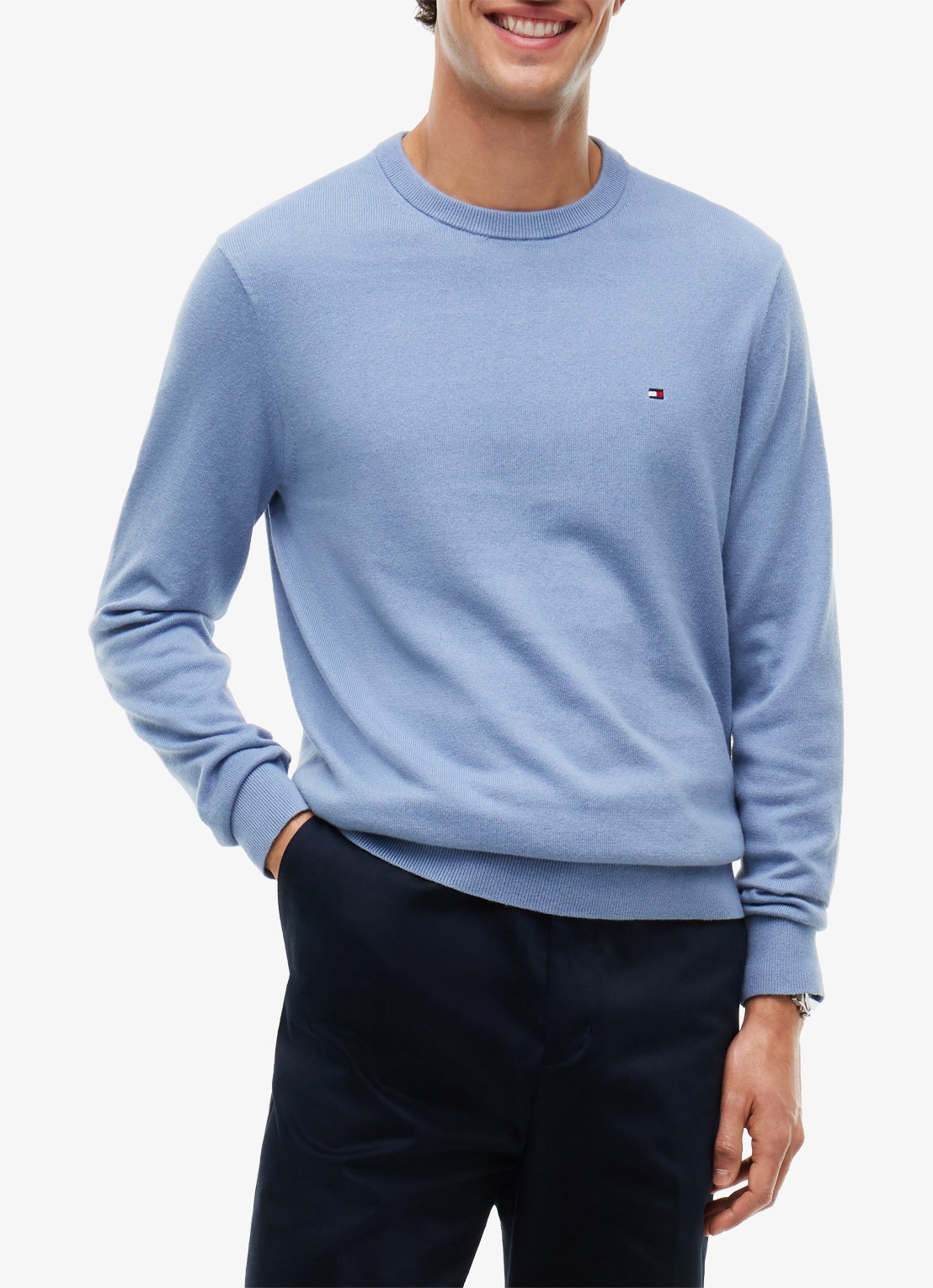 Tommy Hilfiger Fijngebreide pullover in kasjmierblend met logoborduring - detail 4 brisk blue-c2b / lichtblauw