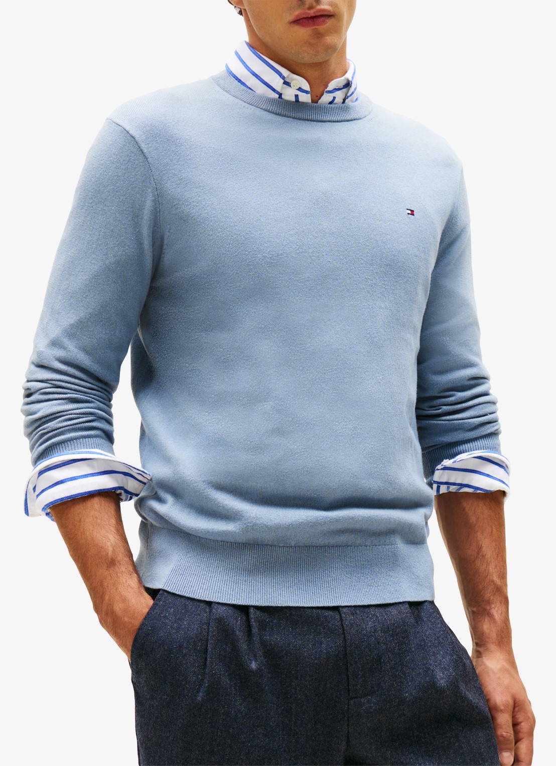 Tommy Hilfiger Fijngebreide pullover in kasjmierblend met logoborduring - detail 6 brisk blue-c2b / lichtblauw