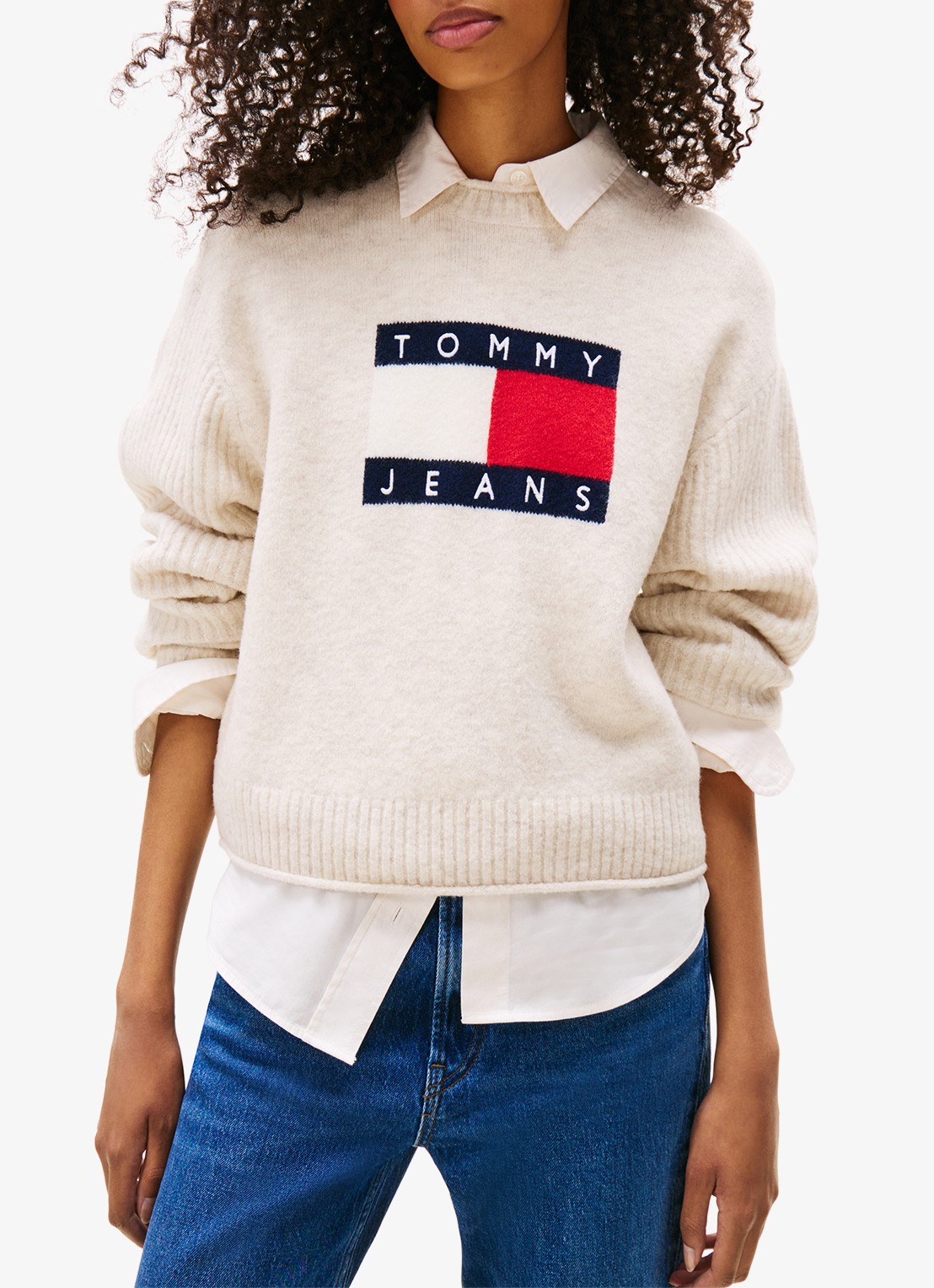 Tommy Hilfiger Fijngebreide pullover met ingebreid patroon - detail 4 gebroken wit