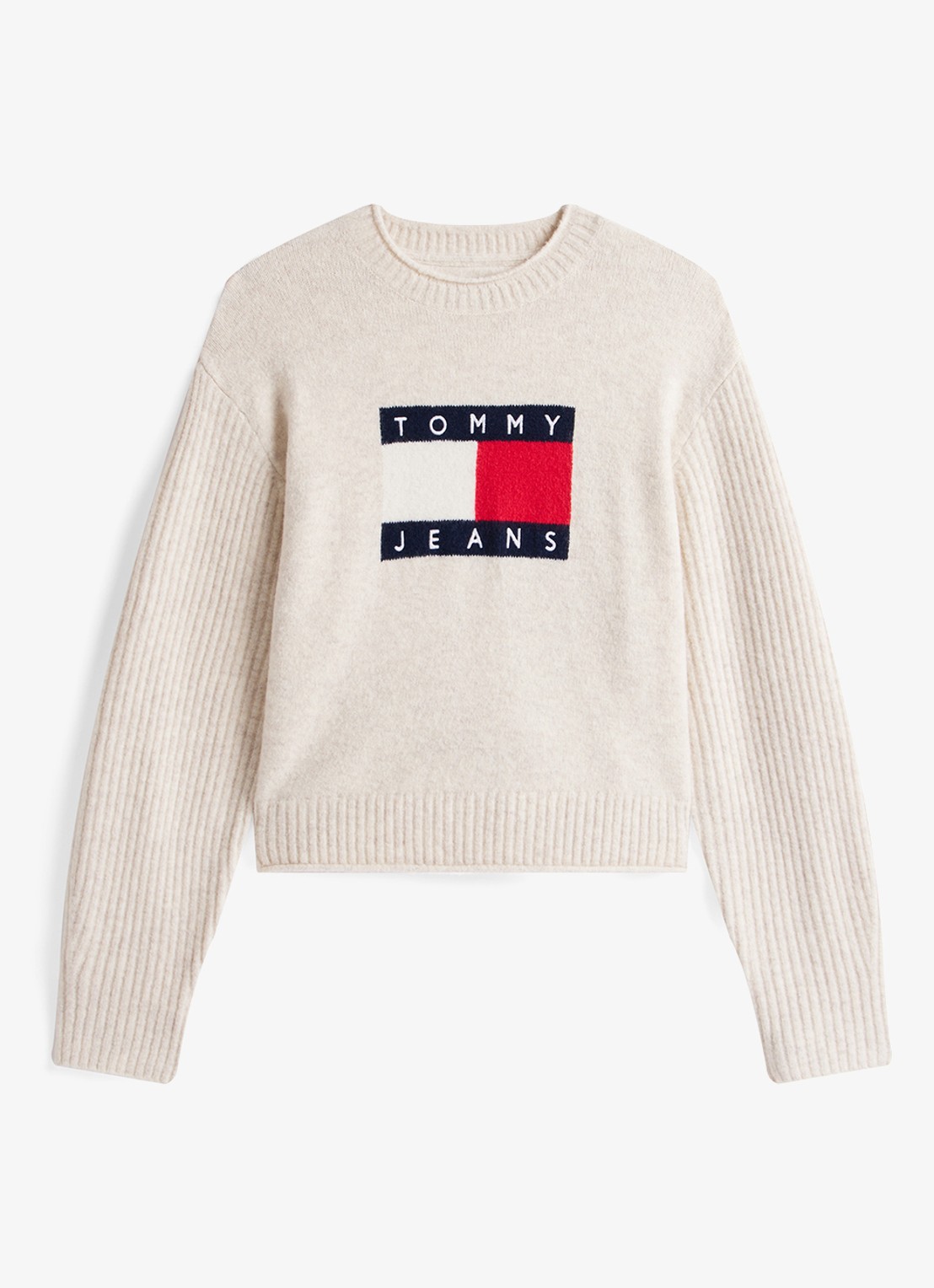 Tommy Hilfiger Fijngebreide pullover met ingebreid patroon - voorkant 2 gebroken wit