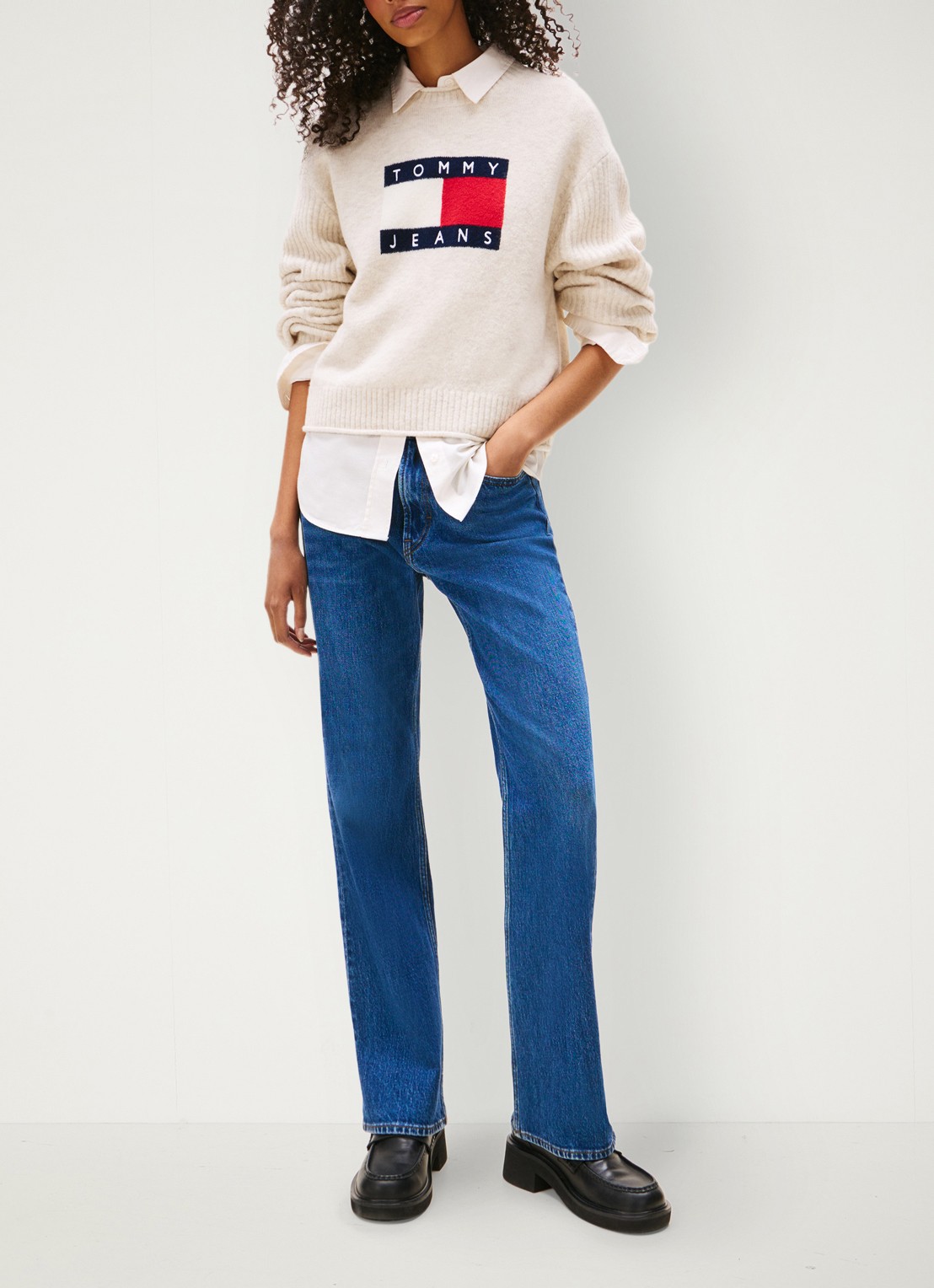 Tommy Hilfiger Fijngebreide pullover met ingebreid patroon - voorkant 3 gebroken wit