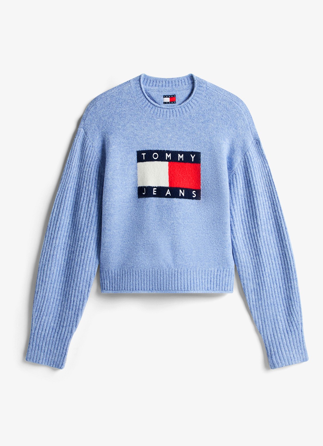Tommy Hilfiger Fijngebreide pullover met ingebreid patroon - voorkant lichtblauw
