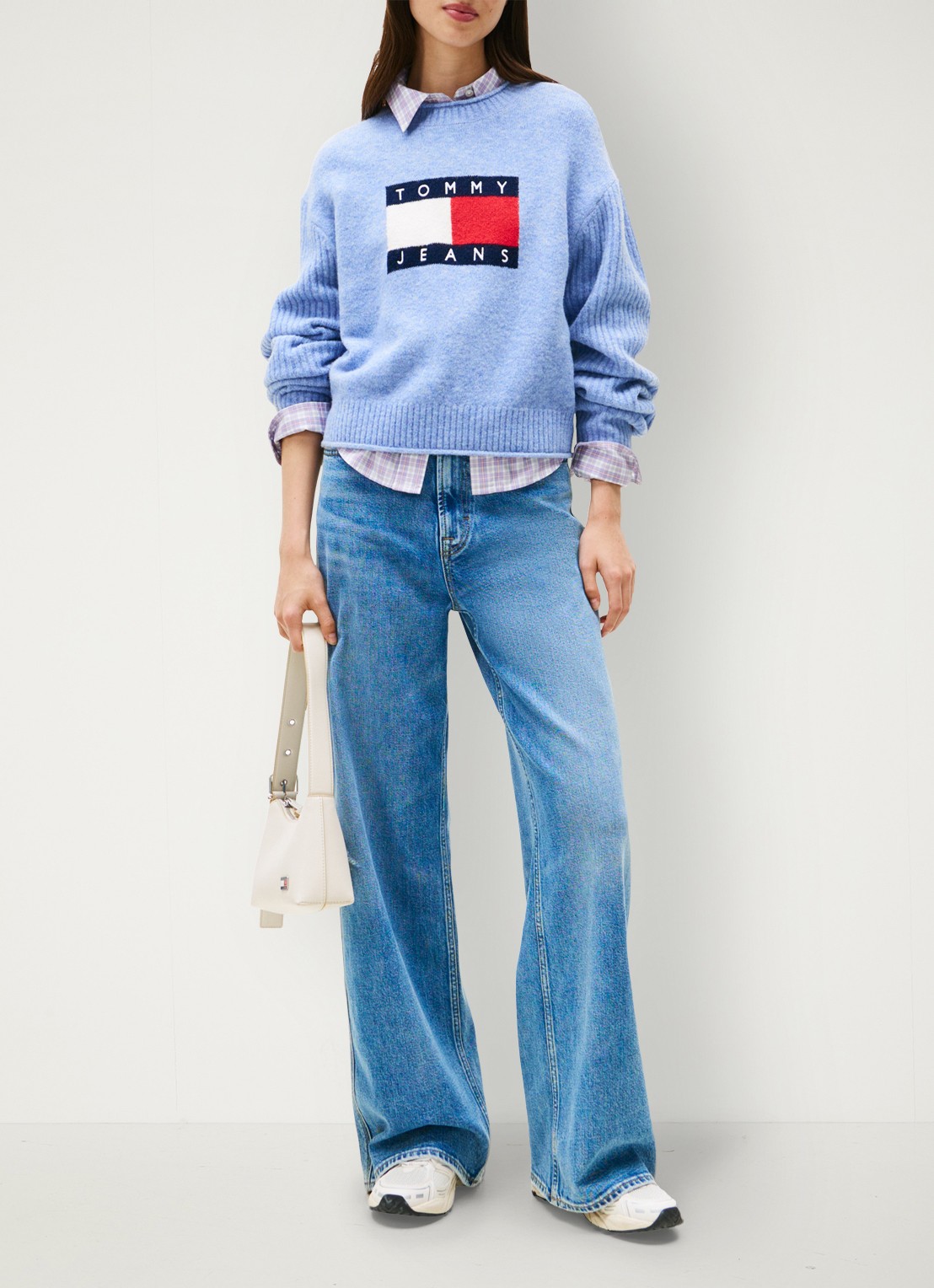 Tommy Hilfiger Fijngebreide pullover met ingebreid patroon - voorkant 2 lichtblauw