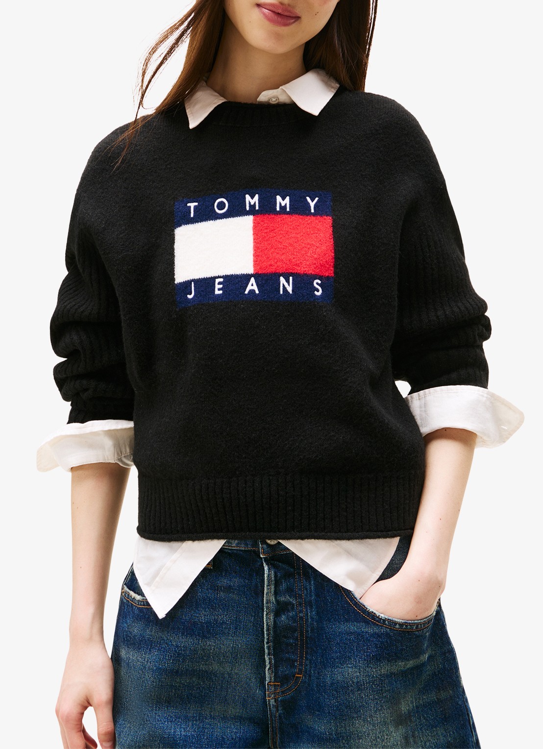 Tommy Hilfiger Fijngebreide pullover met ingebreid patroon - detail 4 zwart