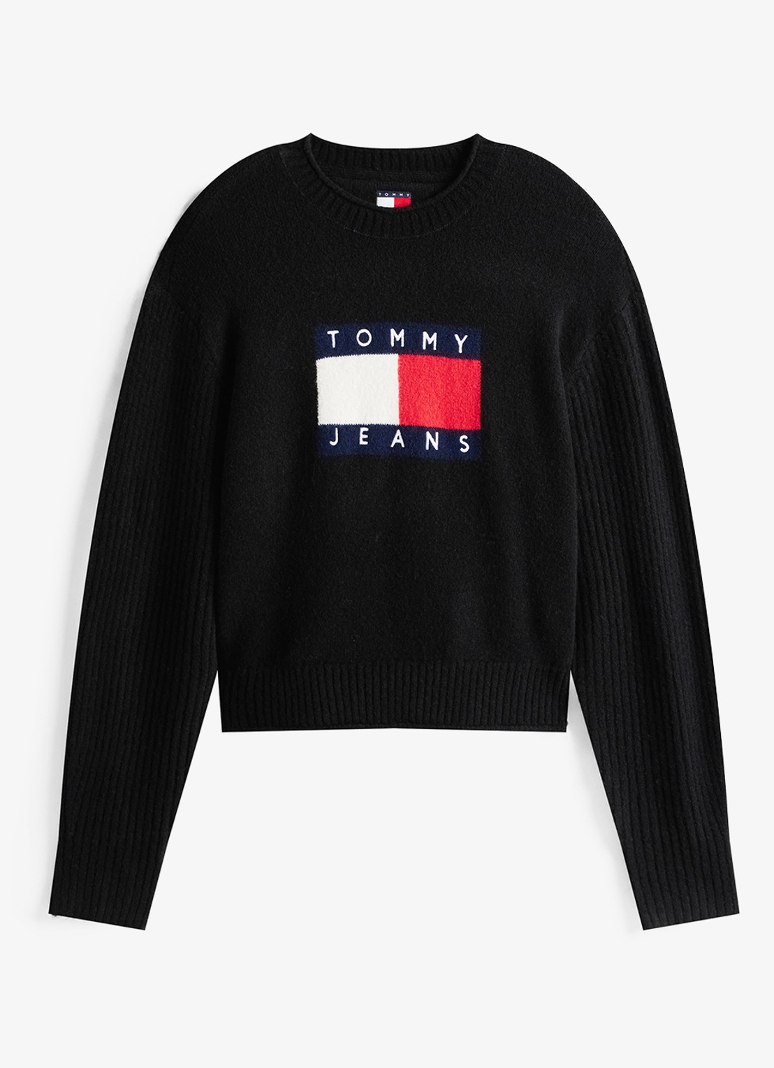 Tommy Hilfiger Fijngebreide pullover met ingebreid patroon - voorkant zwart
