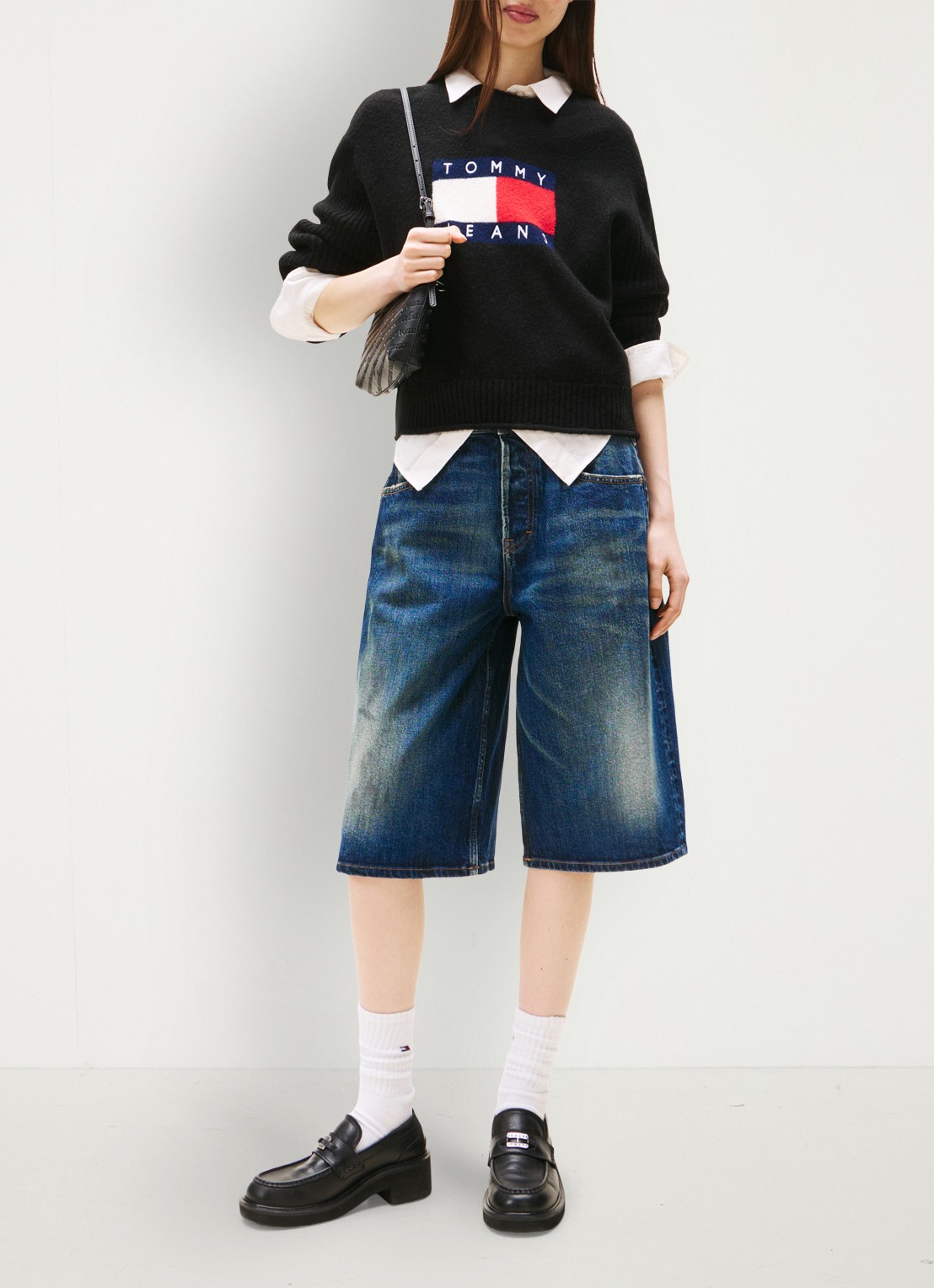 Tommy Hilfiger Fijngebreide pullover met ingebreid patroon - voorkant 2 zwart
