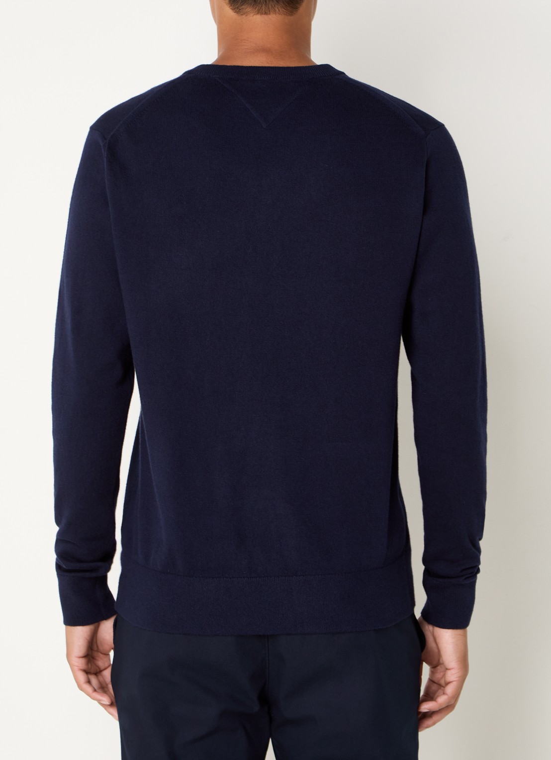Tommy Hilfiger Fijngebreide pullover met logo - achterkant 2 donkerblauw