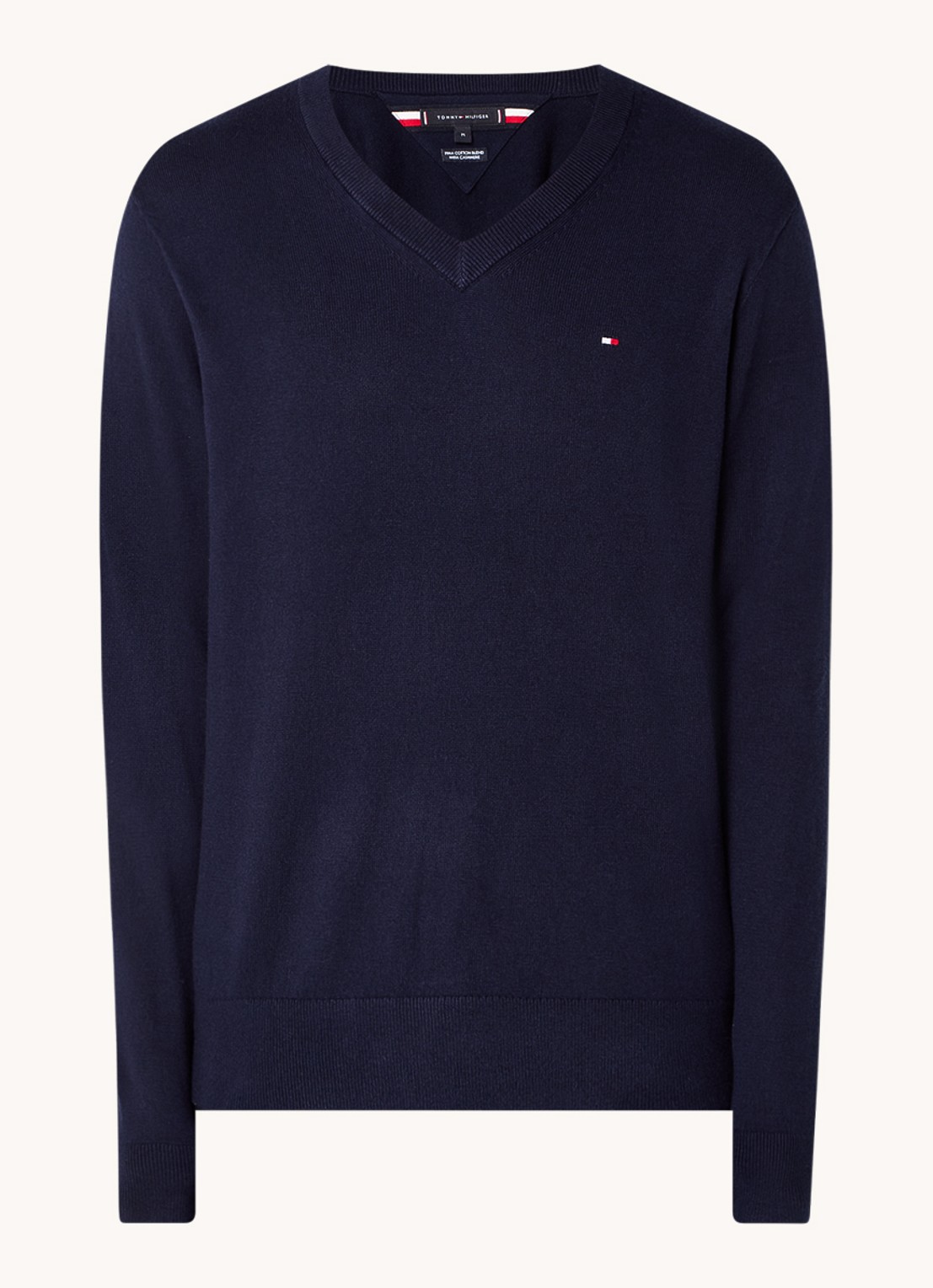 Tommy Hilfiger Fijngebreide pullover met logo - voorkant 3 donkerblauw