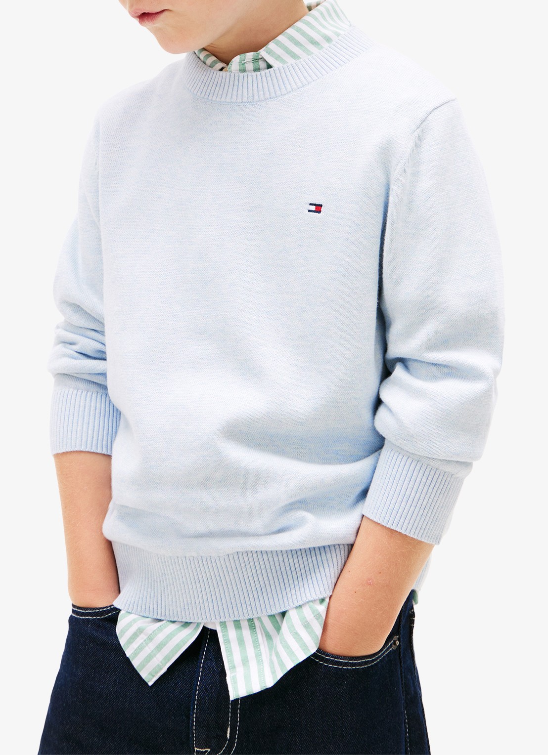 Tommy Hilfiger Fijngebreide pullover met logo - detail 4 lichtblauw