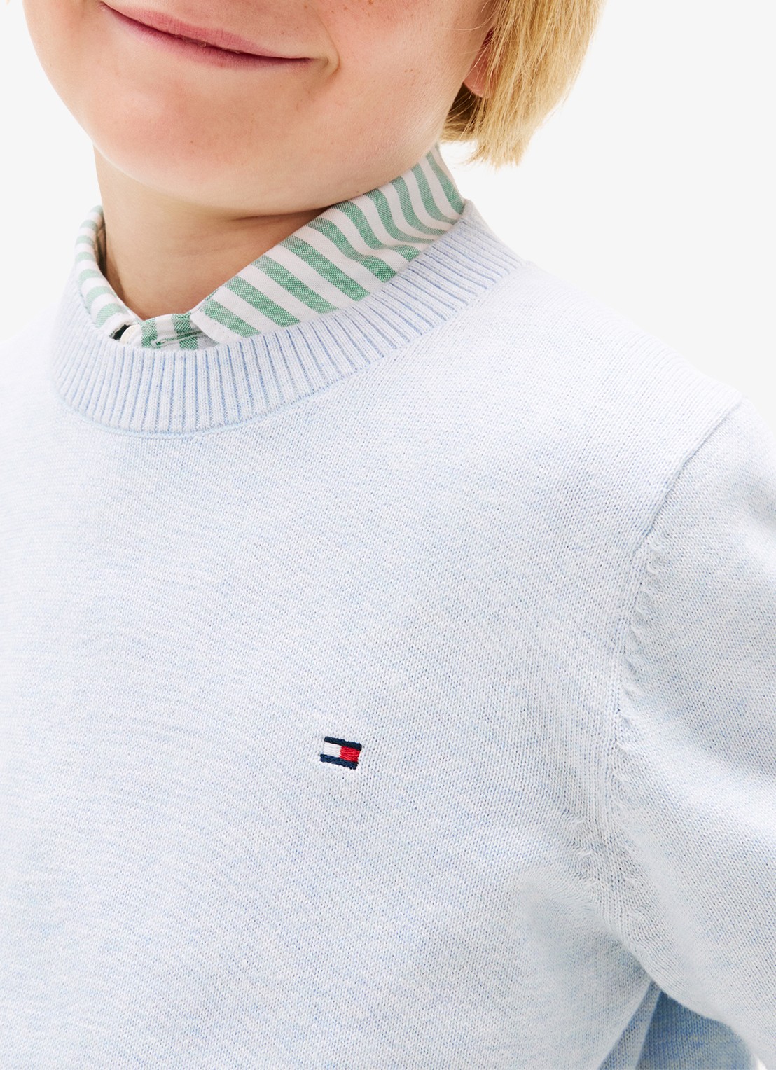 Tommy Hilfiger Fijngebreide pullover met logo - detail 5 lichtblauw