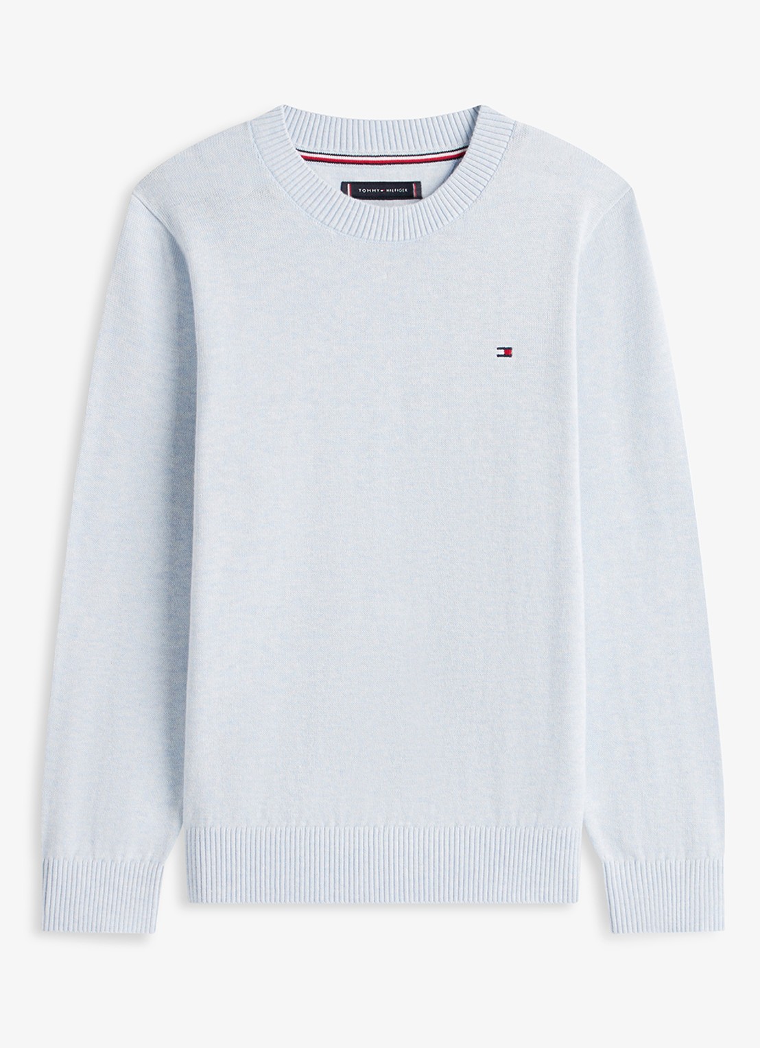 Tommy Hilfiger Fijngebreide pullover met logo - voorkant 2 lichtblauw