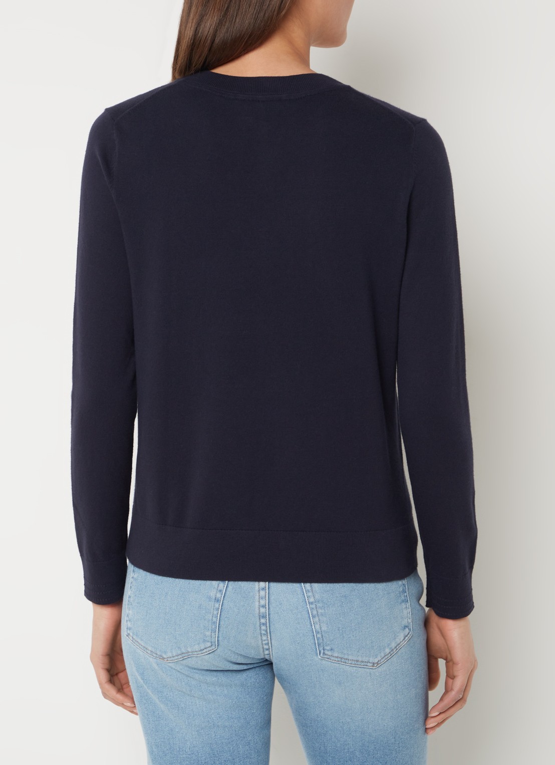 Tommy Hilfiger Fijngebreide pullover met logoborduring  - achterkant 4 donkerblauw
