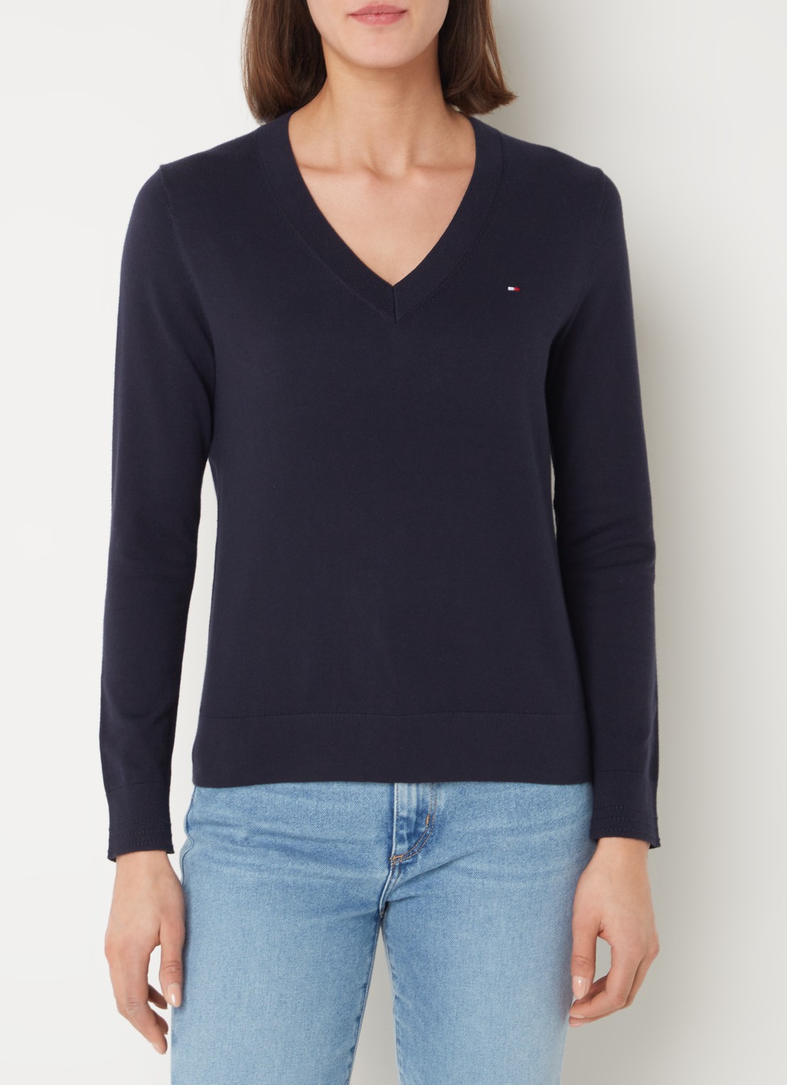 Tommy Hilfiger Fijngebreide pullover met logoborduring  - detail 3 donkerblauw
