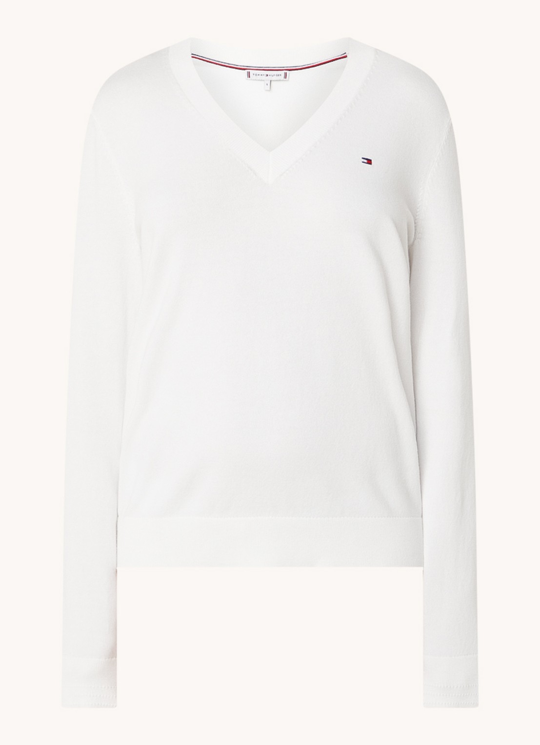 Tommy Hilfiger Fijngebreide pullover met logoborduring  - voorkant 2 gebroken wit