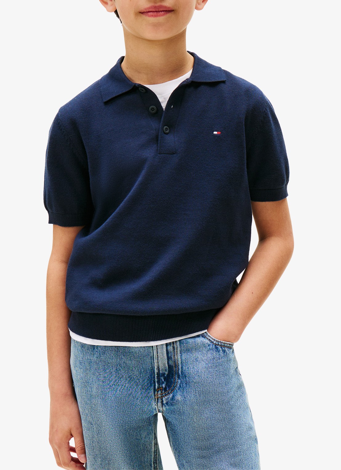 Tommy Hilfiger Fijngebreide pullover met polokraag - detail 6 donkerblauw