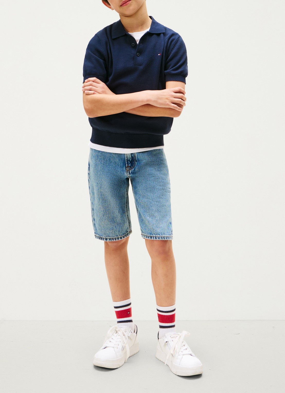 Tommy Hilfiger Fijngebreide pullover met polokraag - voorkant 4 donkerblauw