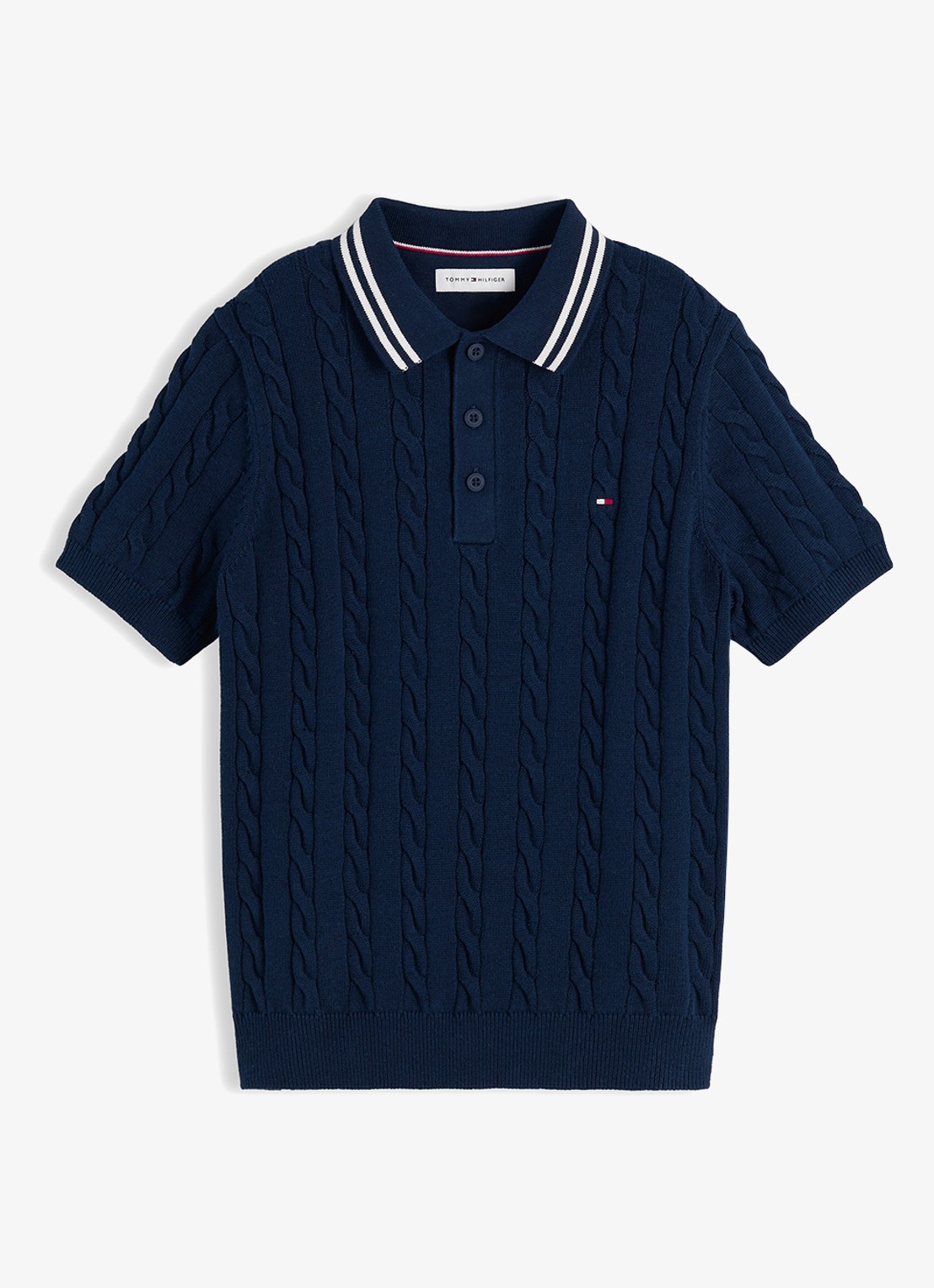 Tommy Hilfiger Fijngebreide pullover met polokraag - voorkant 5 donkerblauw
