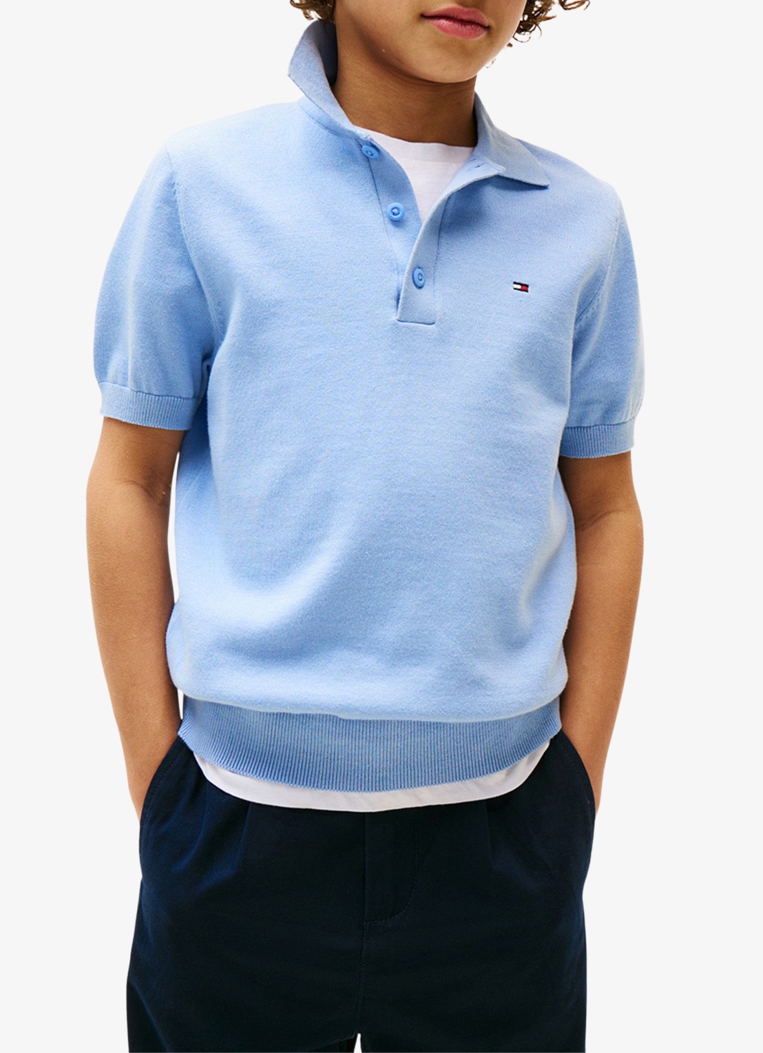 Tommy Hilfiger Fijngebreide pullover met polokraag - detail 3 lichtblauw