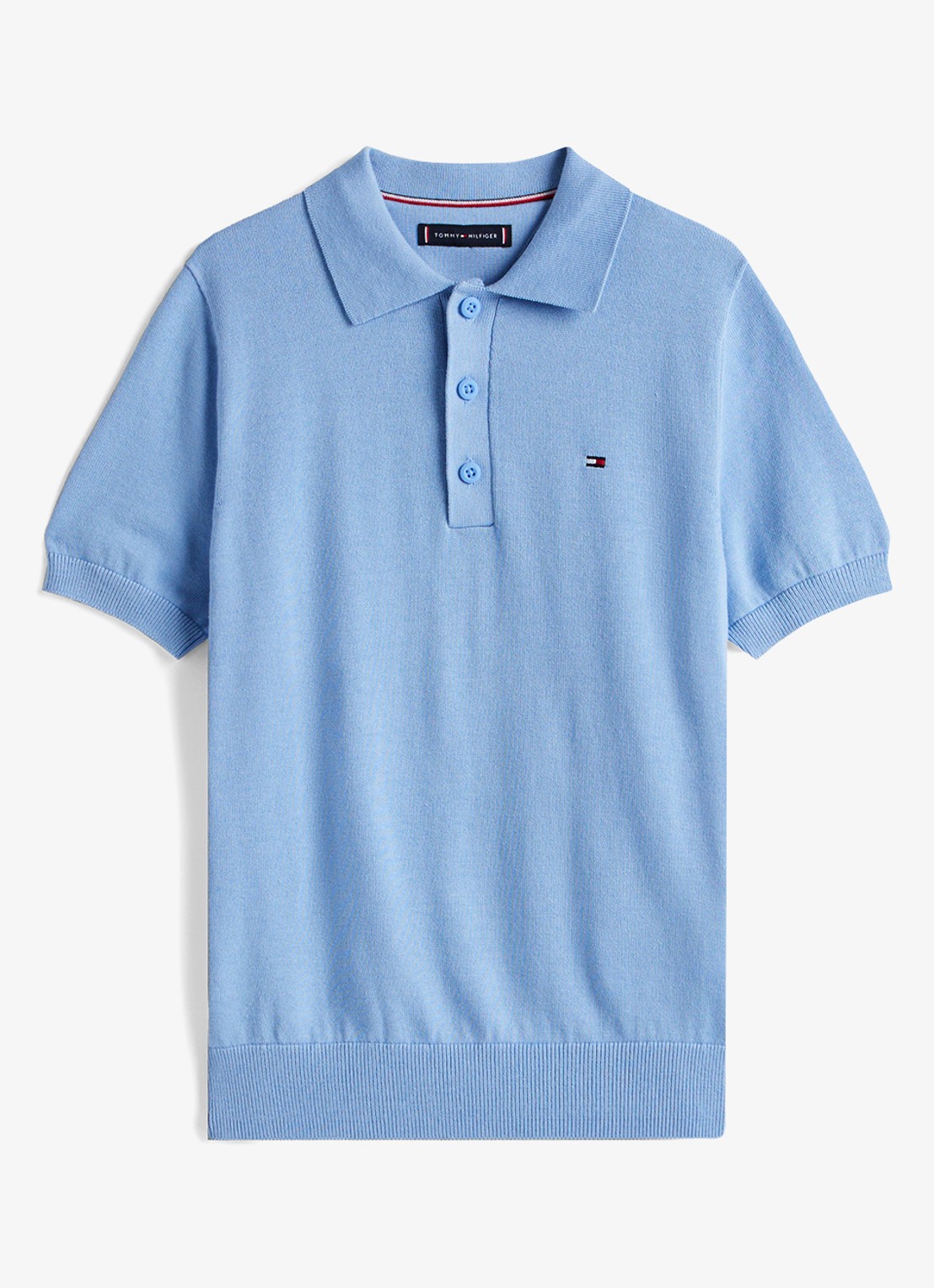 Tommy Hilfiger Fijngebreide pullover met polokraag - voorkant lichtblauw